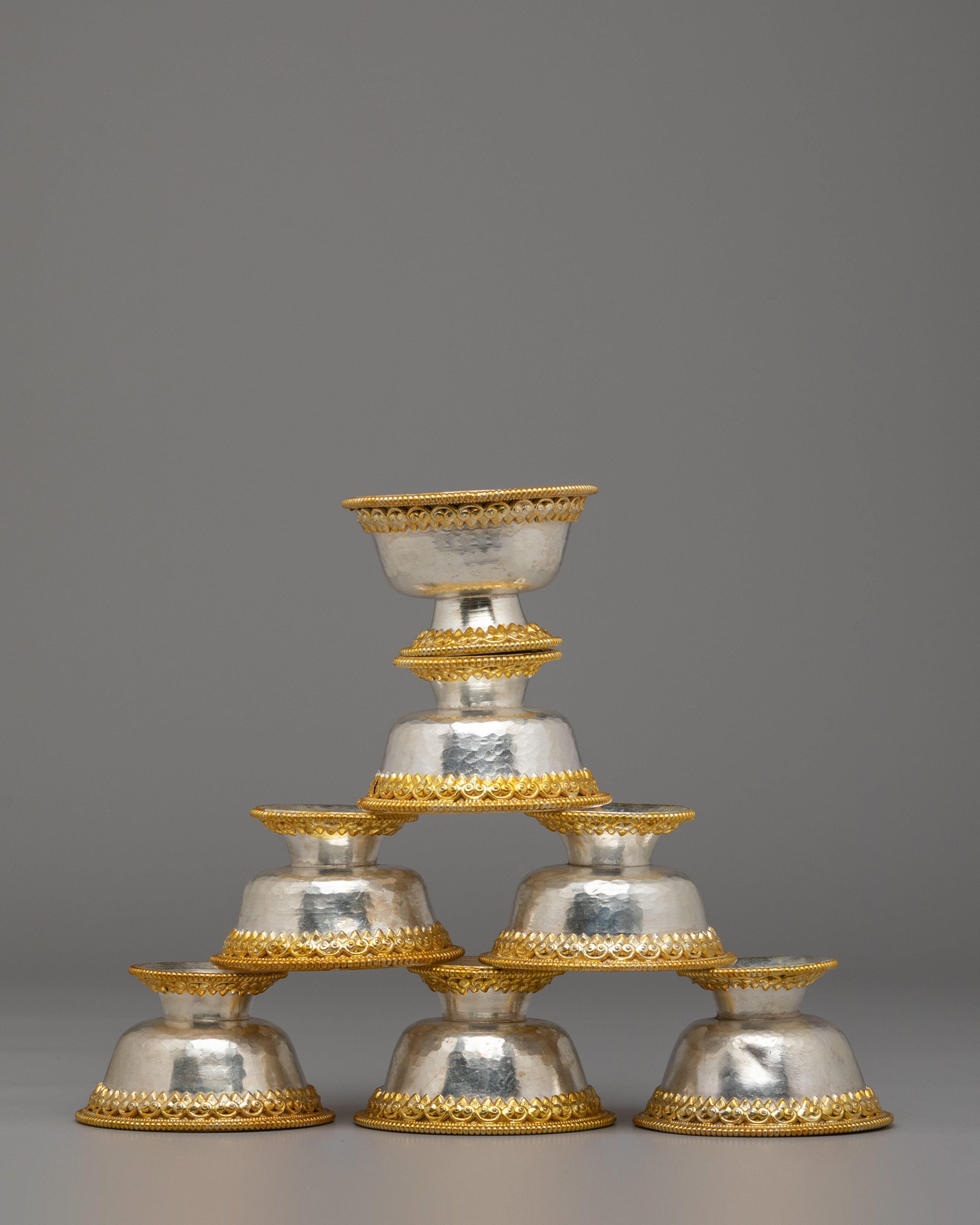 Buddhist Water Offering Bowls | Seven Sacred Cups for Puja Rituals