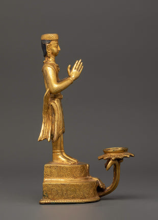 Newari Sculpture with Oil Lamp | Ritual Decor and Spiritual Light Offering