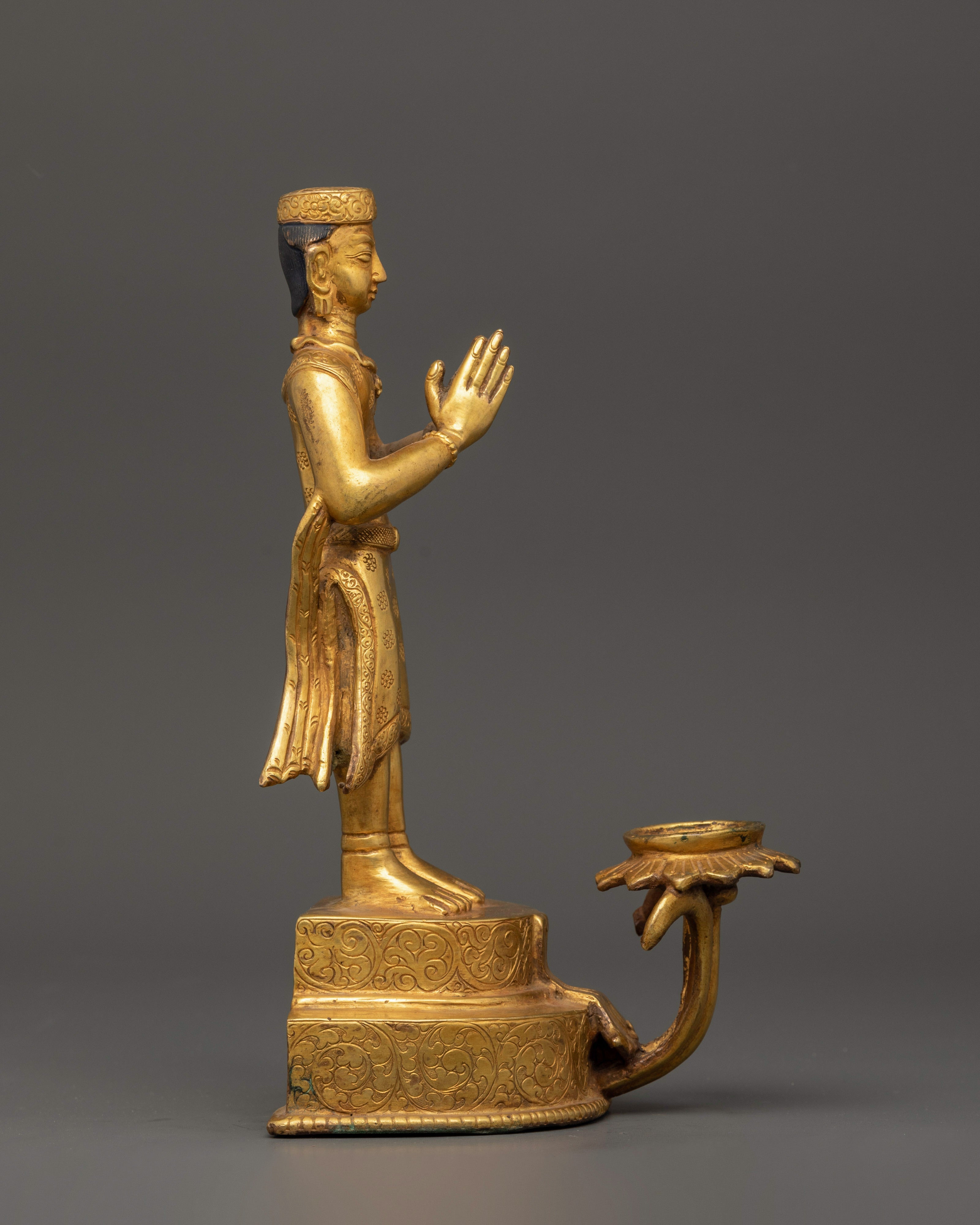 Newari Sculpture with Oil Lamp | Ritual Decor and Spiritual Light Offering