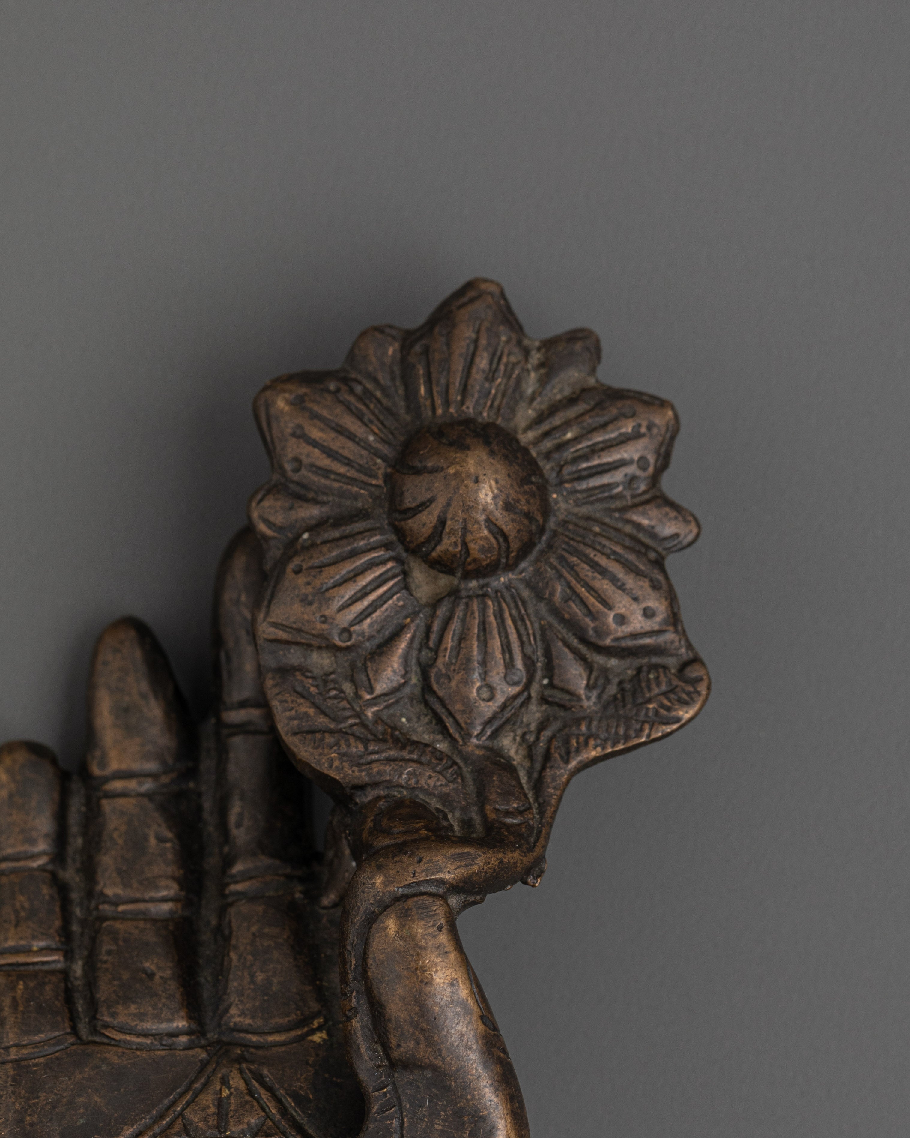 Brass Hand Holding Lotus Door Handle | Artistic Sacred Symbol Door Pull
