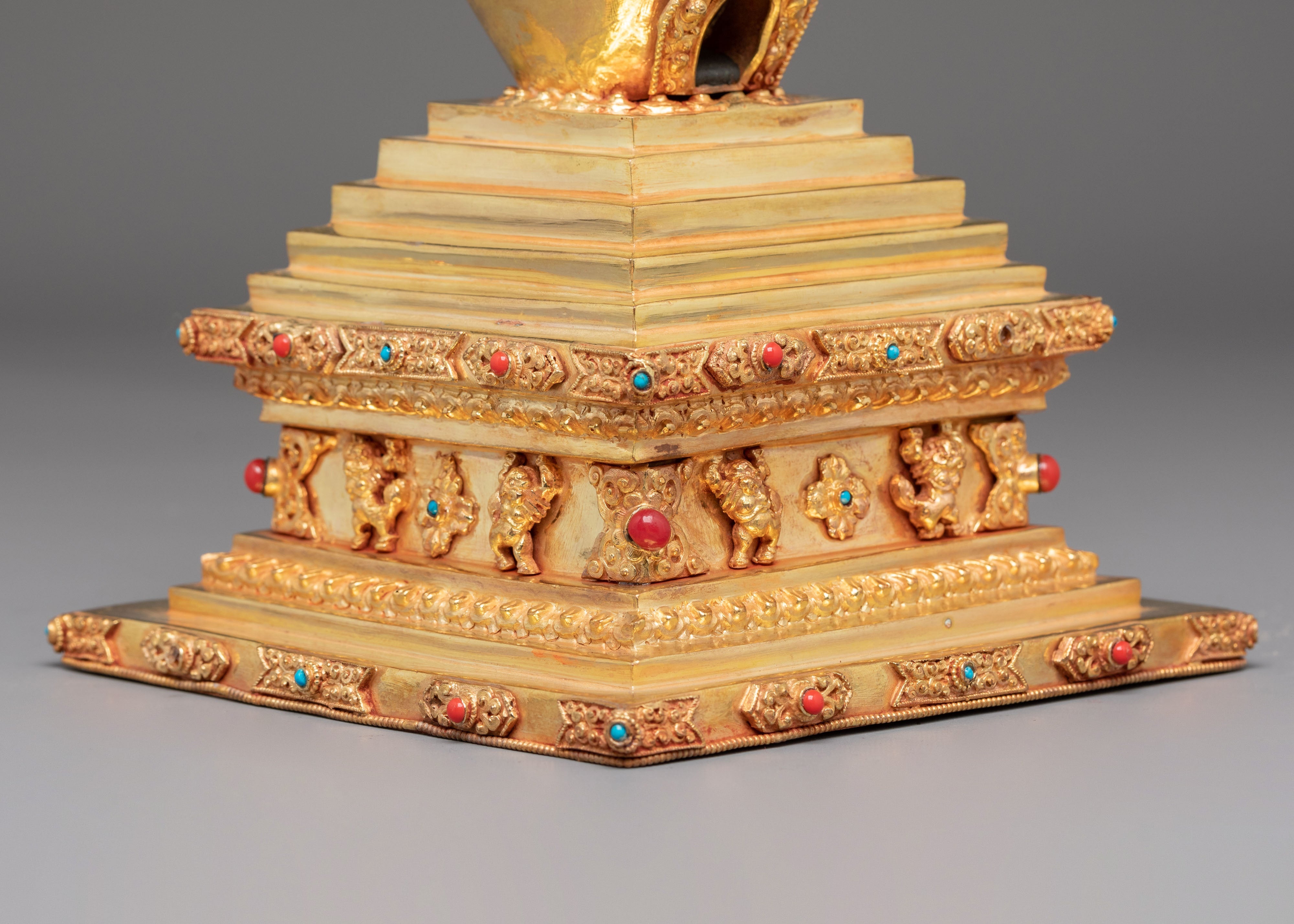 Copper Gold Plated Tibetan Stupa | Sacred Buddhist Shrine Decor