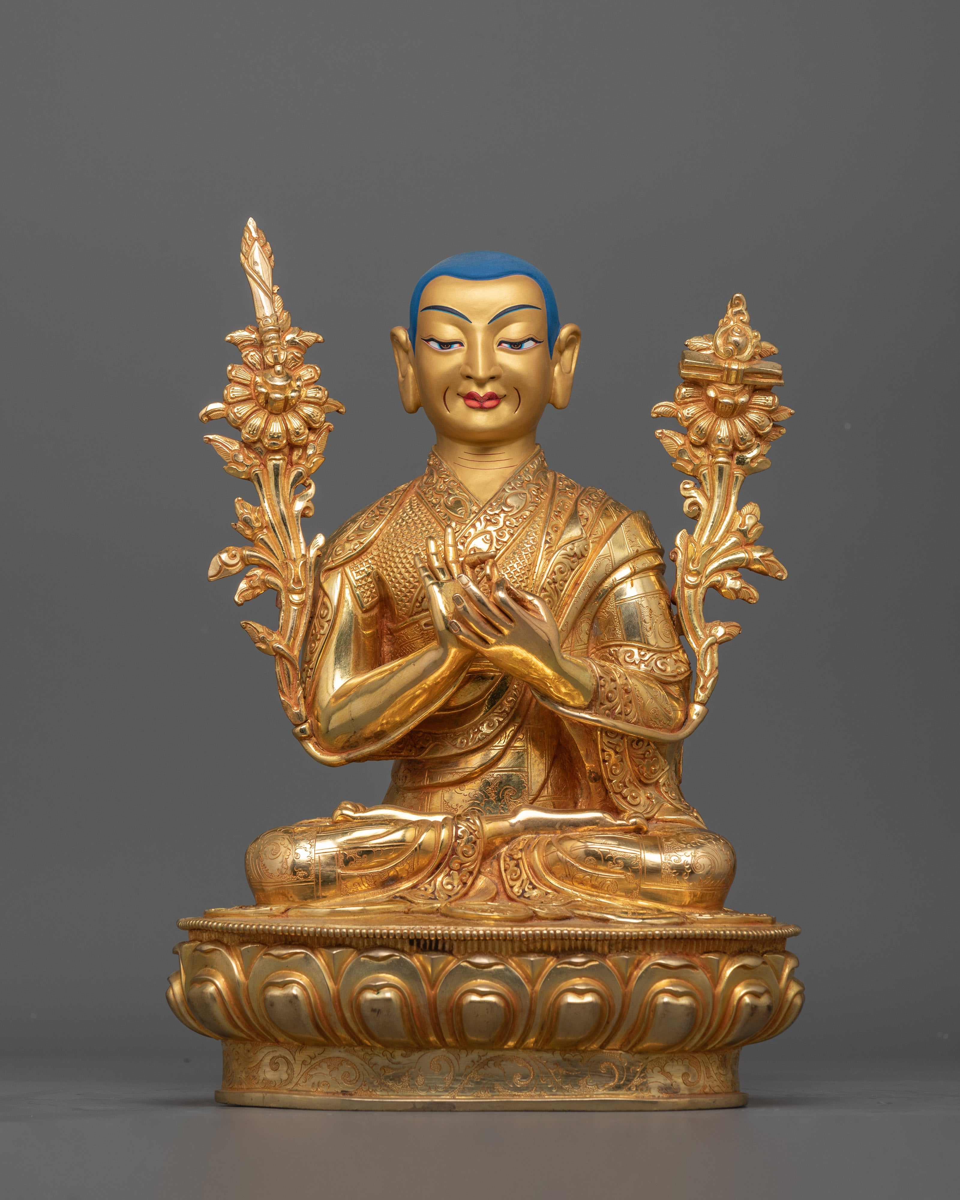 Enlightened Wisdom Tsongkhapa and Disciple Set Sculpture | Nepali Artisan Handcraft