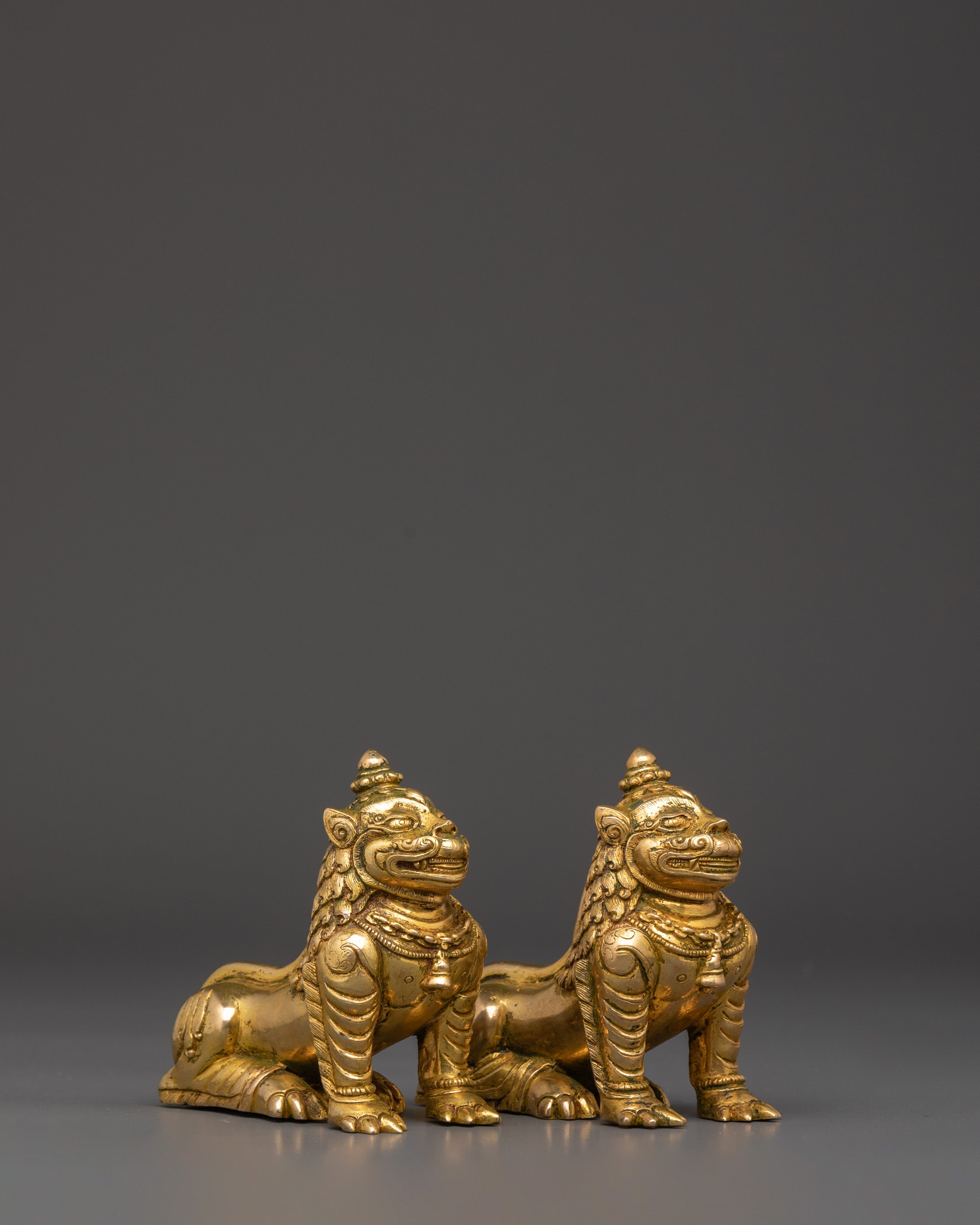 Handmade Lion Set Sculpture | Copper & Gold Plated Protective Decor