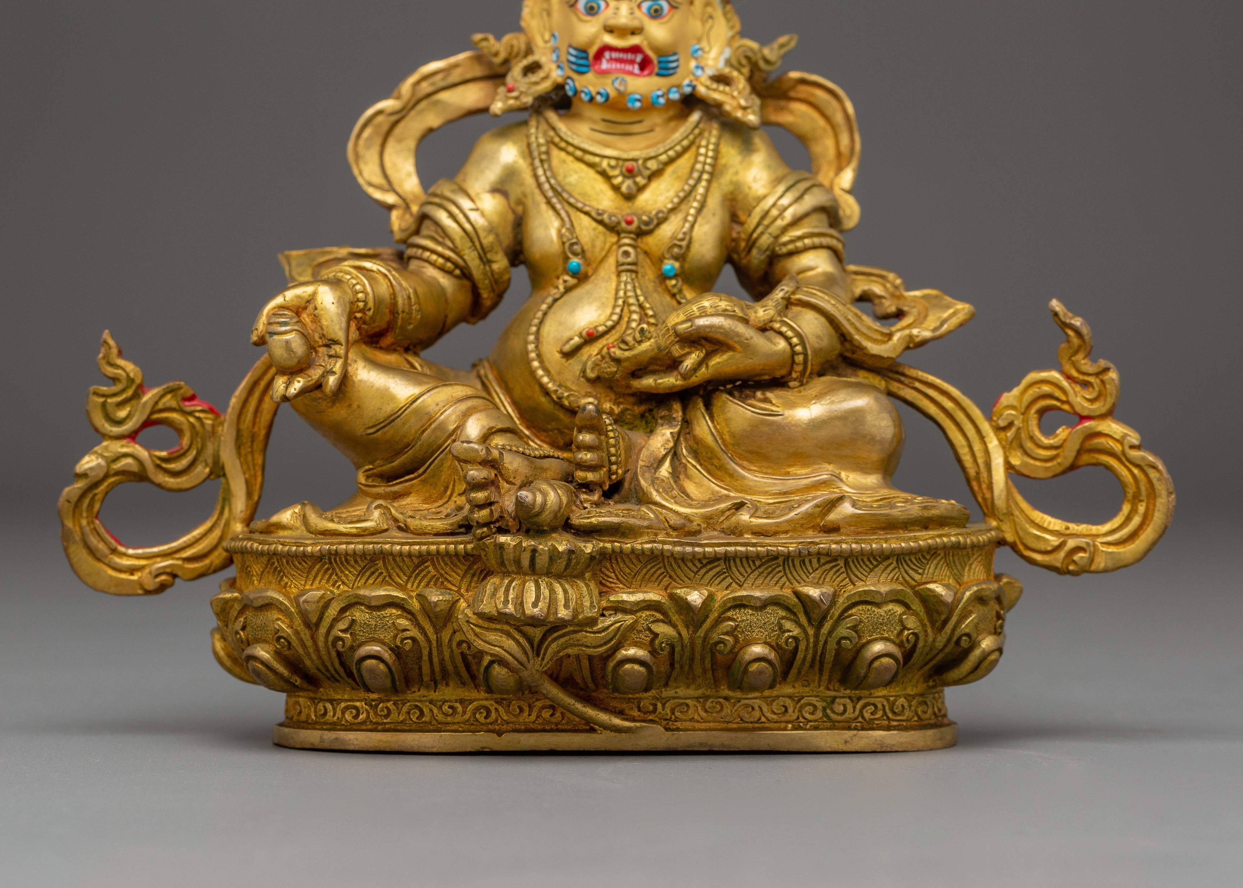 Wealth Icon Dzambhala Handmade Statue | Copper Body, Gold Gilded, Acrylic Color