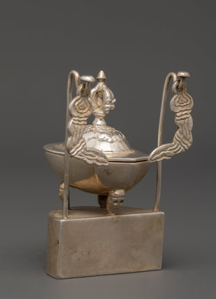 Silver Plated Brass Kapala Skull Cup | Sacred Tantric Tool for Buddhist Rituals