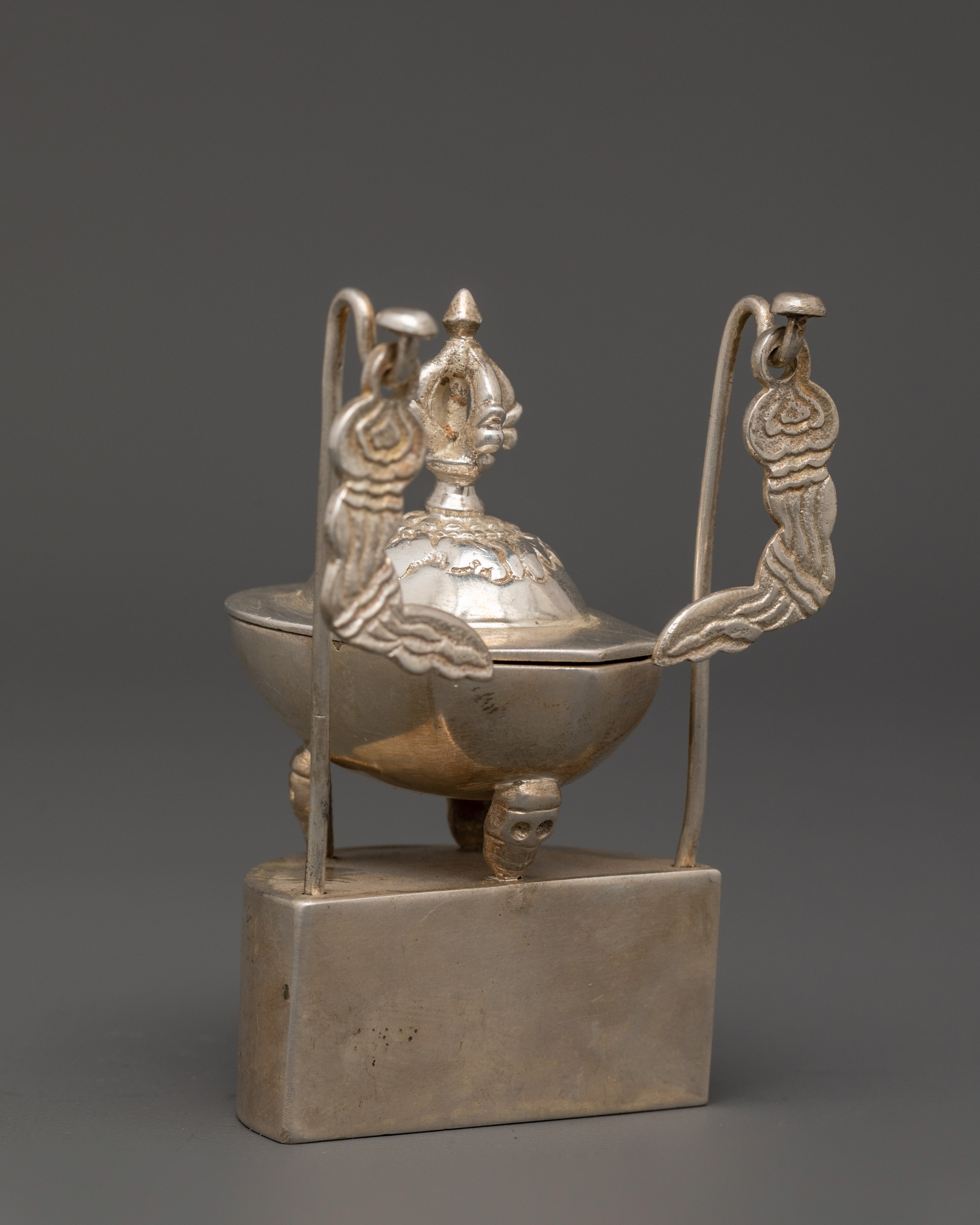 Silver Plated Brass Kapala Skull Cup | Sacred Tantric Tool for Buddhist Rituals