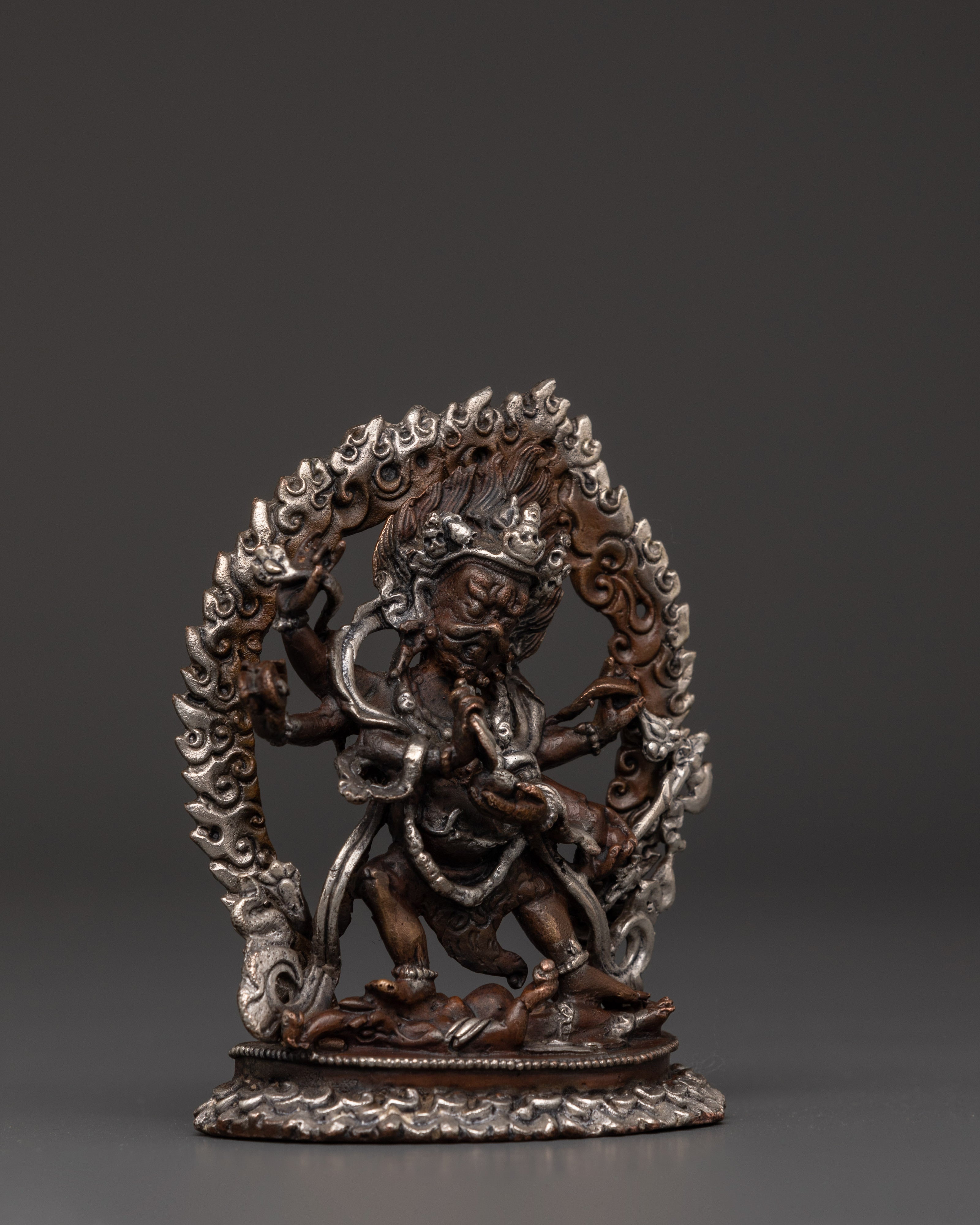 Oxidized Copper Six-Armed Mahakala Statue | Tibetan Fierce Protector