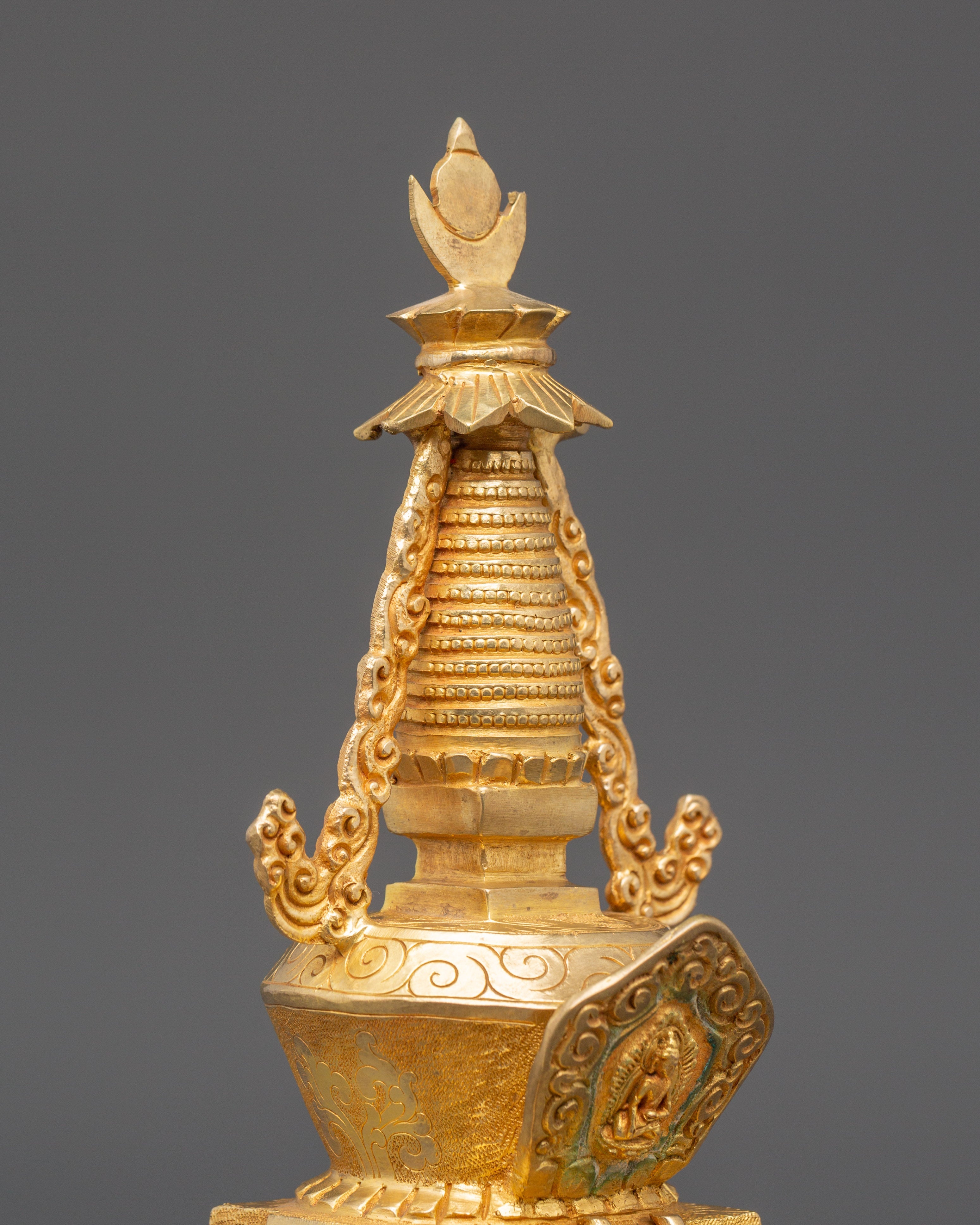 Spiritual Altar Stupa Decor | Gold Plated Tibetan Meditation Statue