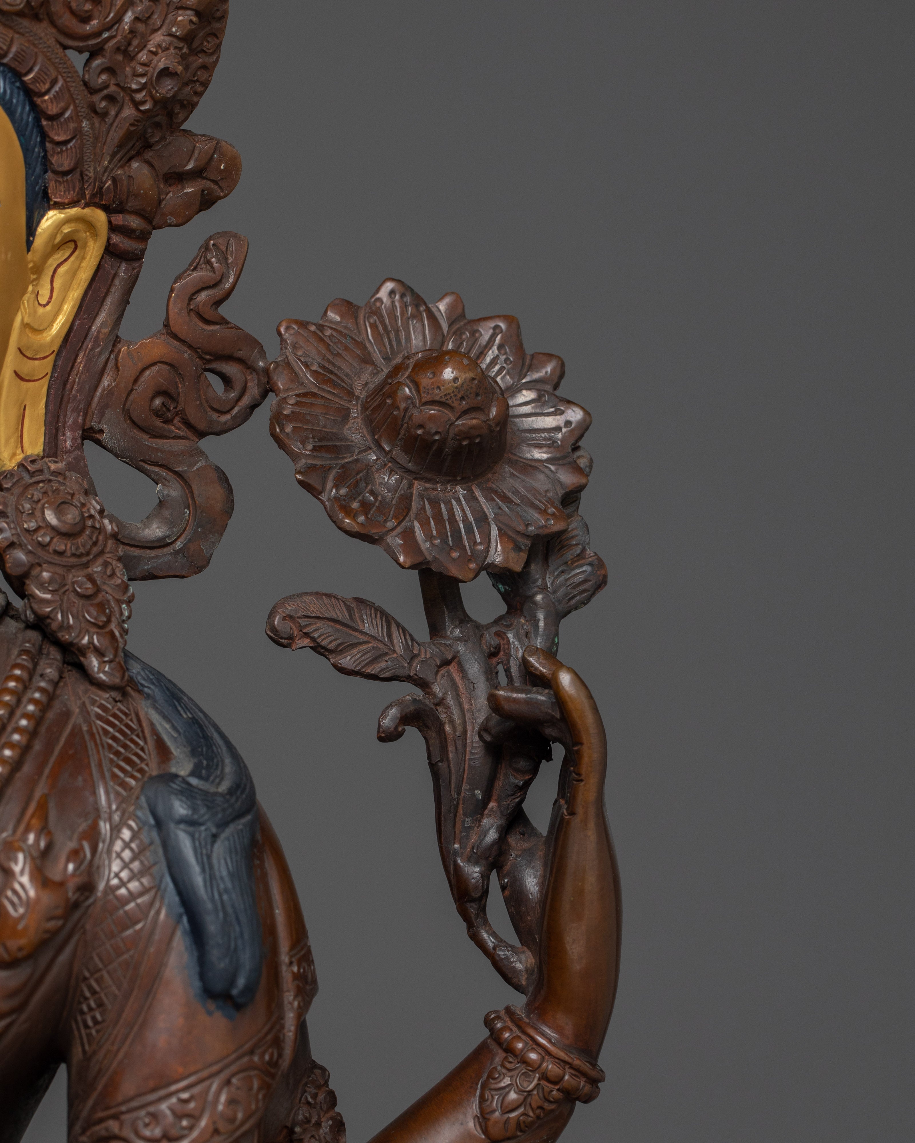 Chenrezig Statue in Oxidized Copper | Majestic Nepalese Buddhist Altar Piece