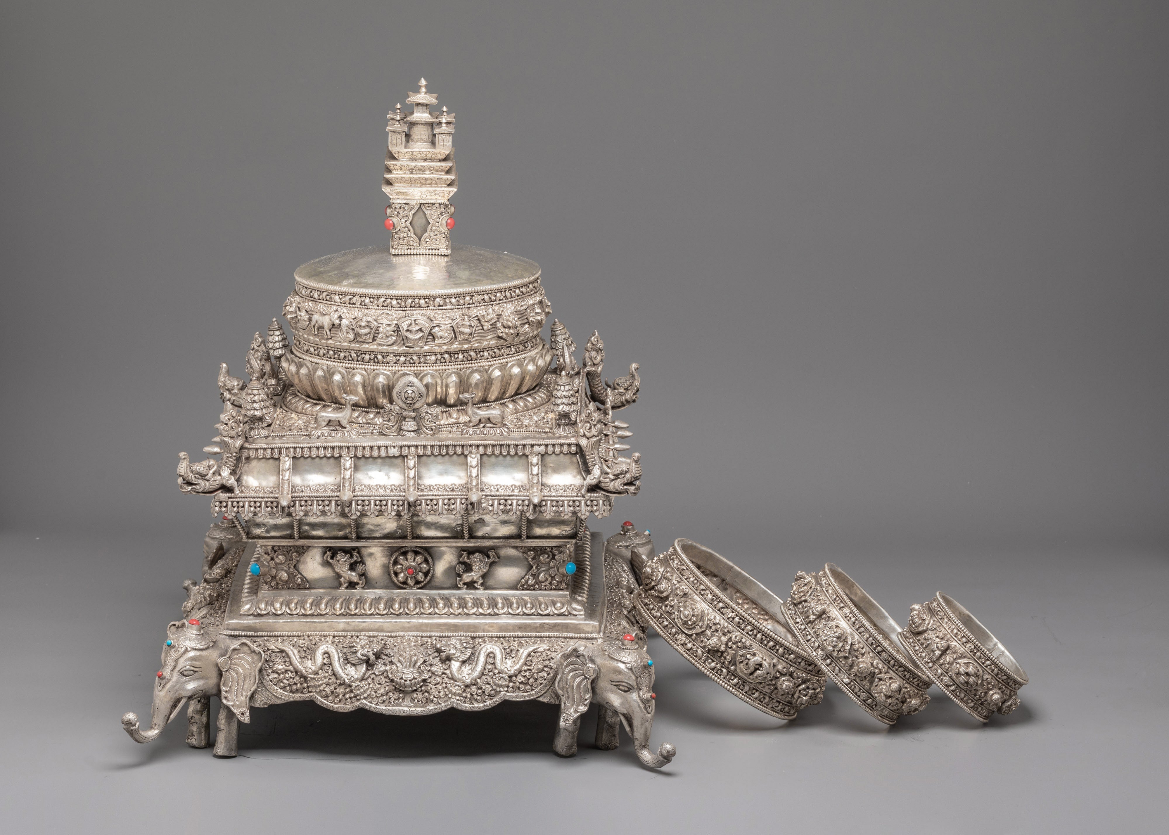 Traditional Tibetan Silver Mandala Set | Sacred Buddhist Offering Set