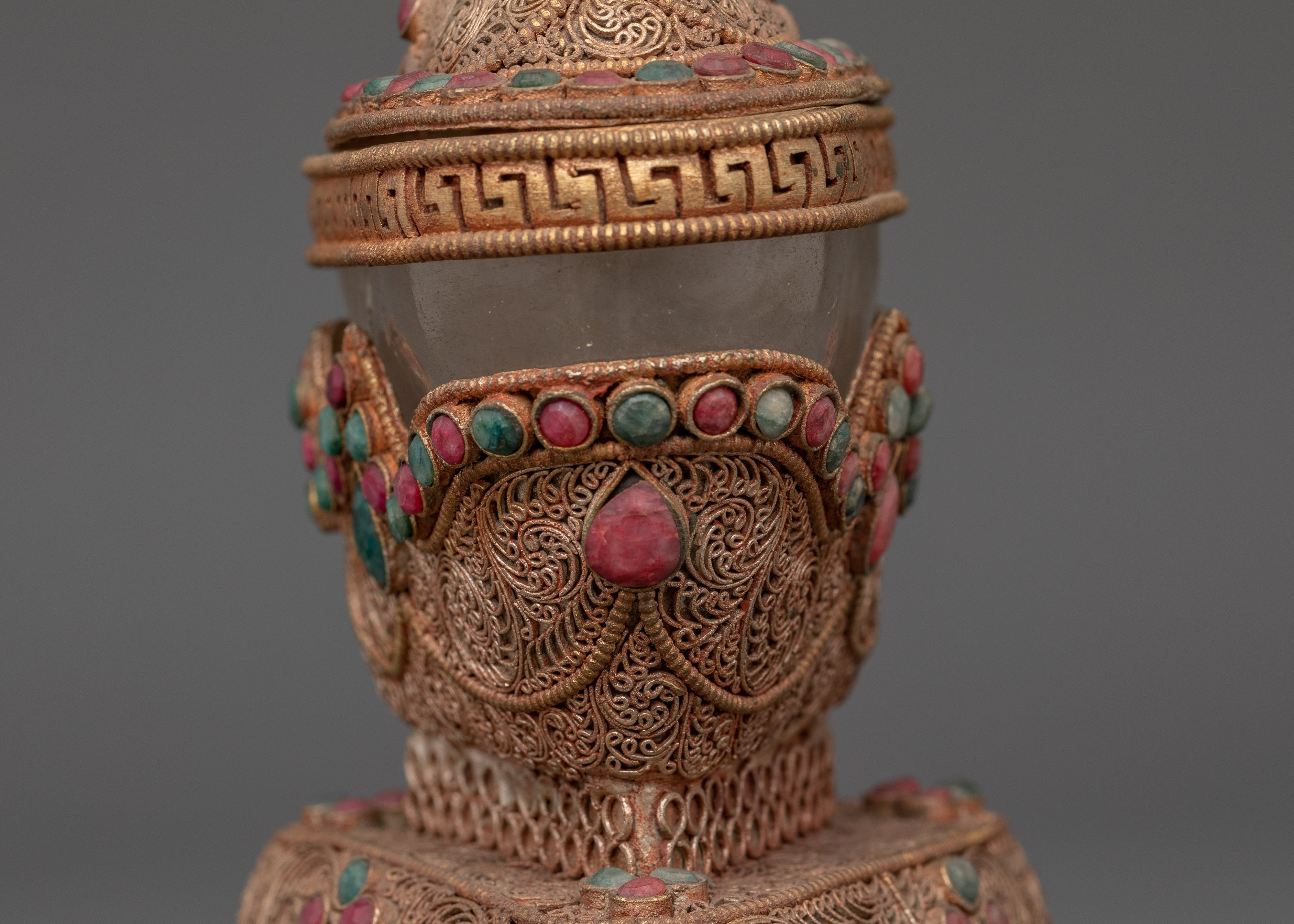 Buddhist Kapala Ritual Tool | Tantric Skull Cup with Coral and Turquoise Decorations