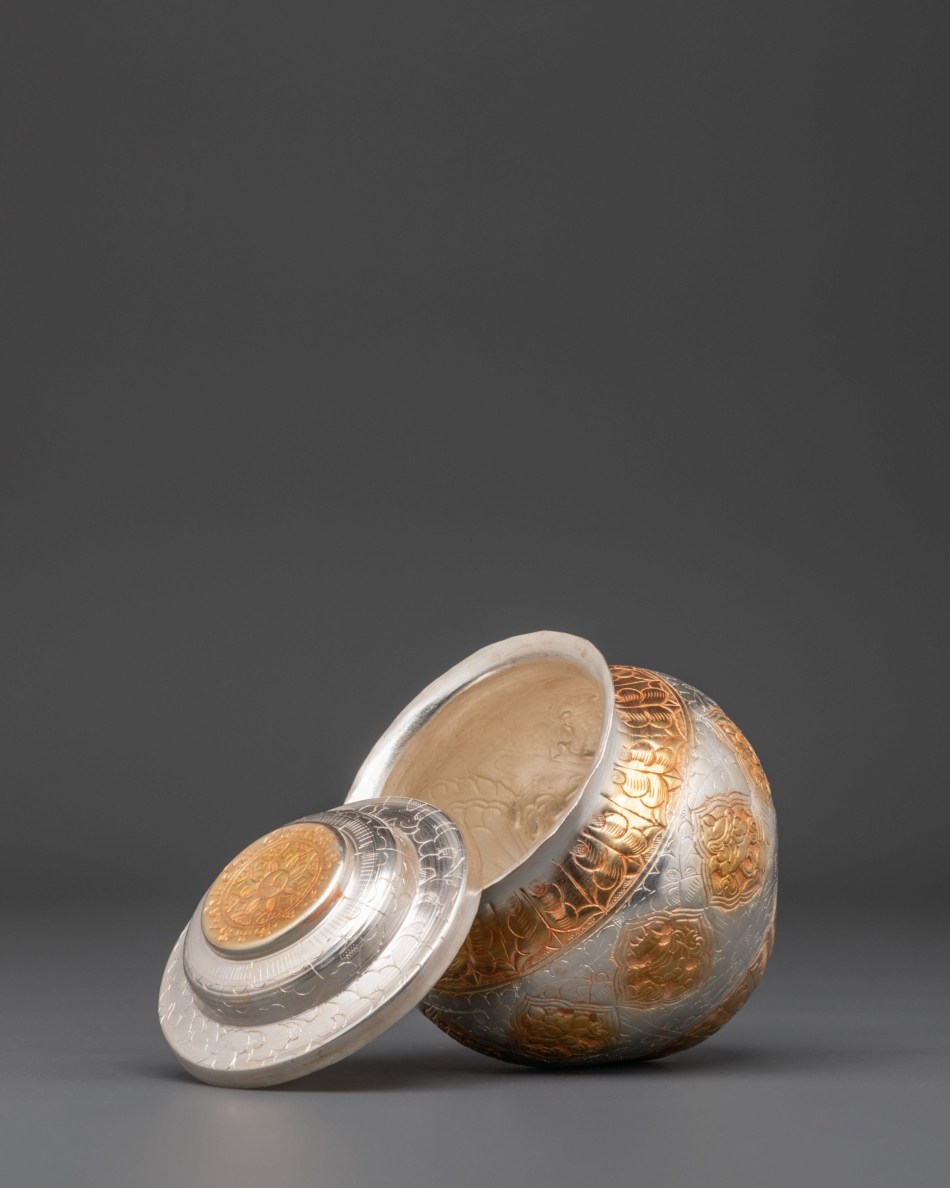 Gold And Silver Plated Ritual Rice Pot | Spiritual Offering Artifact