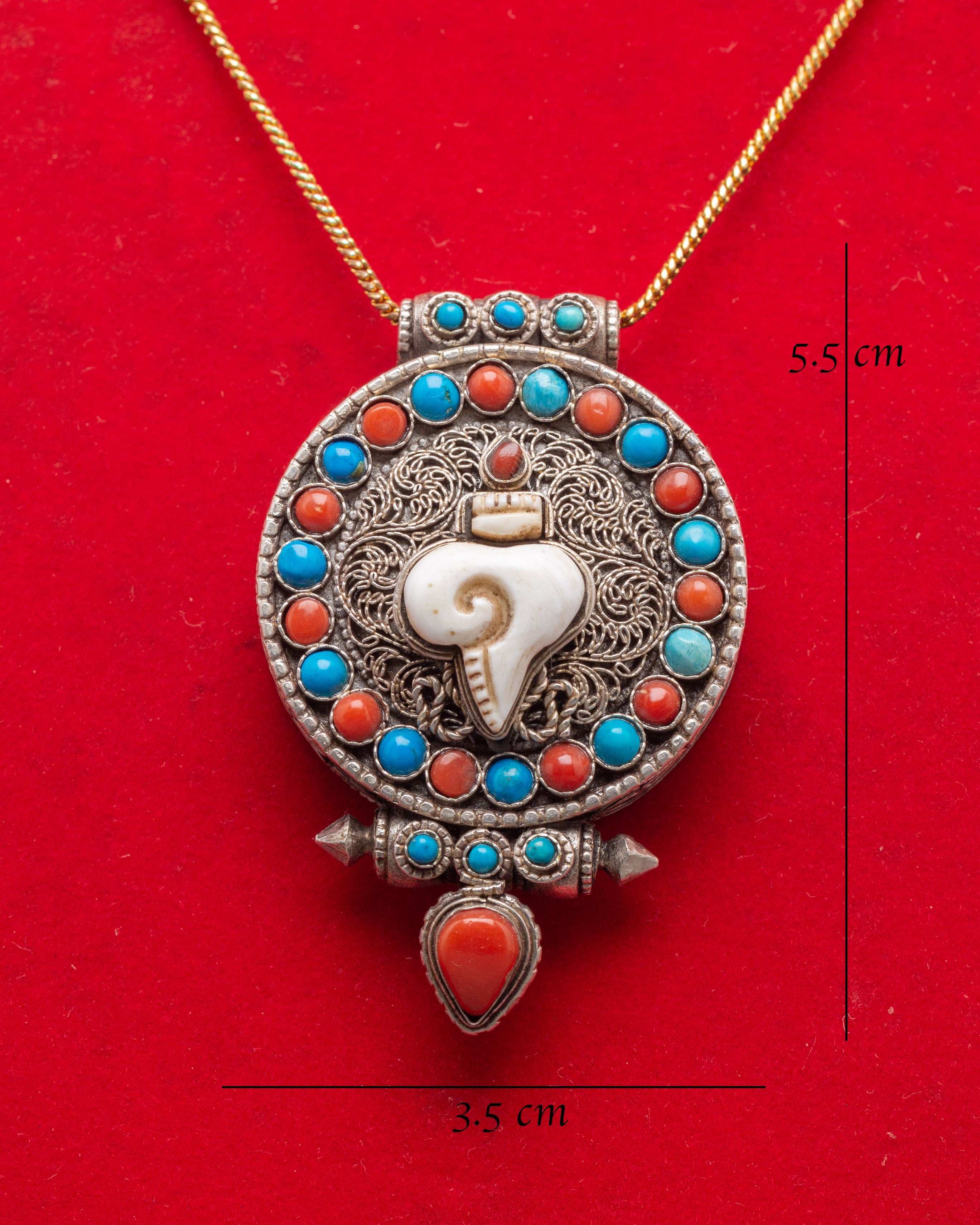 Conch Shell Silver Ghau Pendant | A Symbol of Peace and Protection