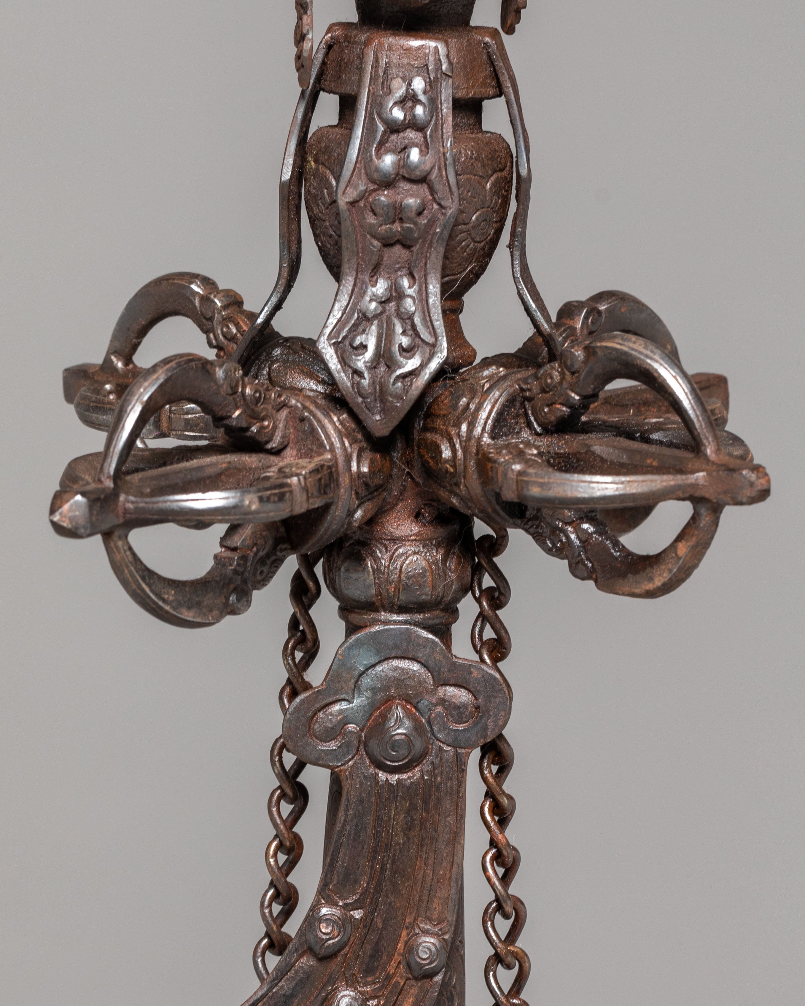 Sacred Ritual Item Khatan | Tibetan Oxidized Copper Ritual Staff