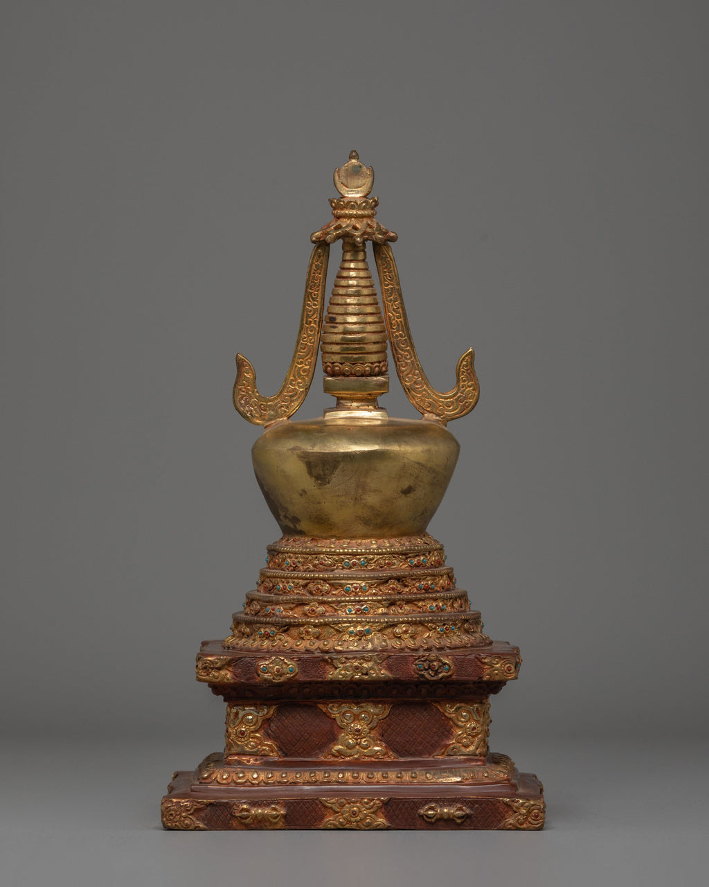 Handcrafted Buddhist Shrine Stupa | Gold Plated Tibetan Ritual Stupa A
