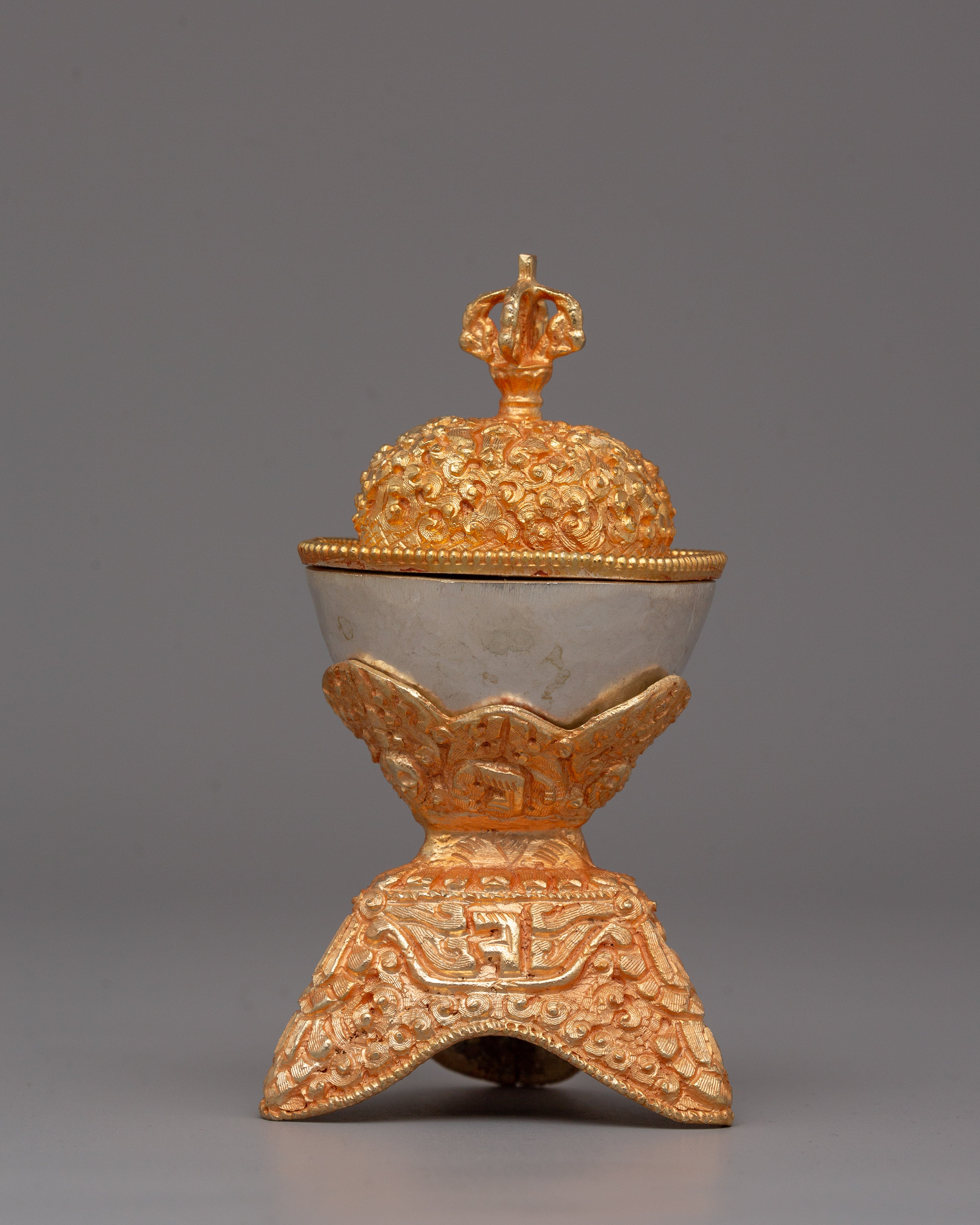 Gold Silver Plated Copper Kapala Set | Pair of Spiritual Artifacts