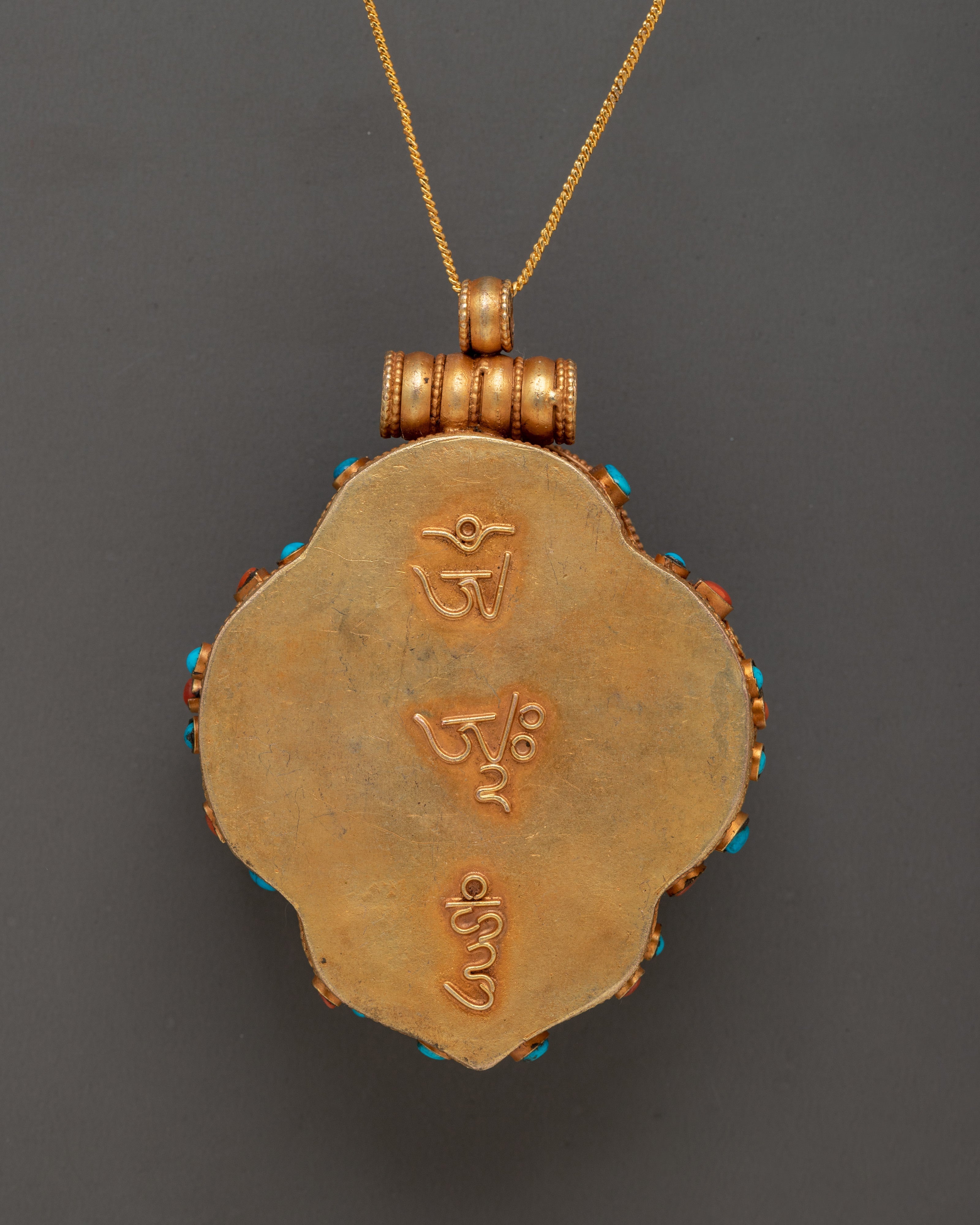 Gold plated Tibetan Ghau Box Locket | Sacred Buddhist Amulet