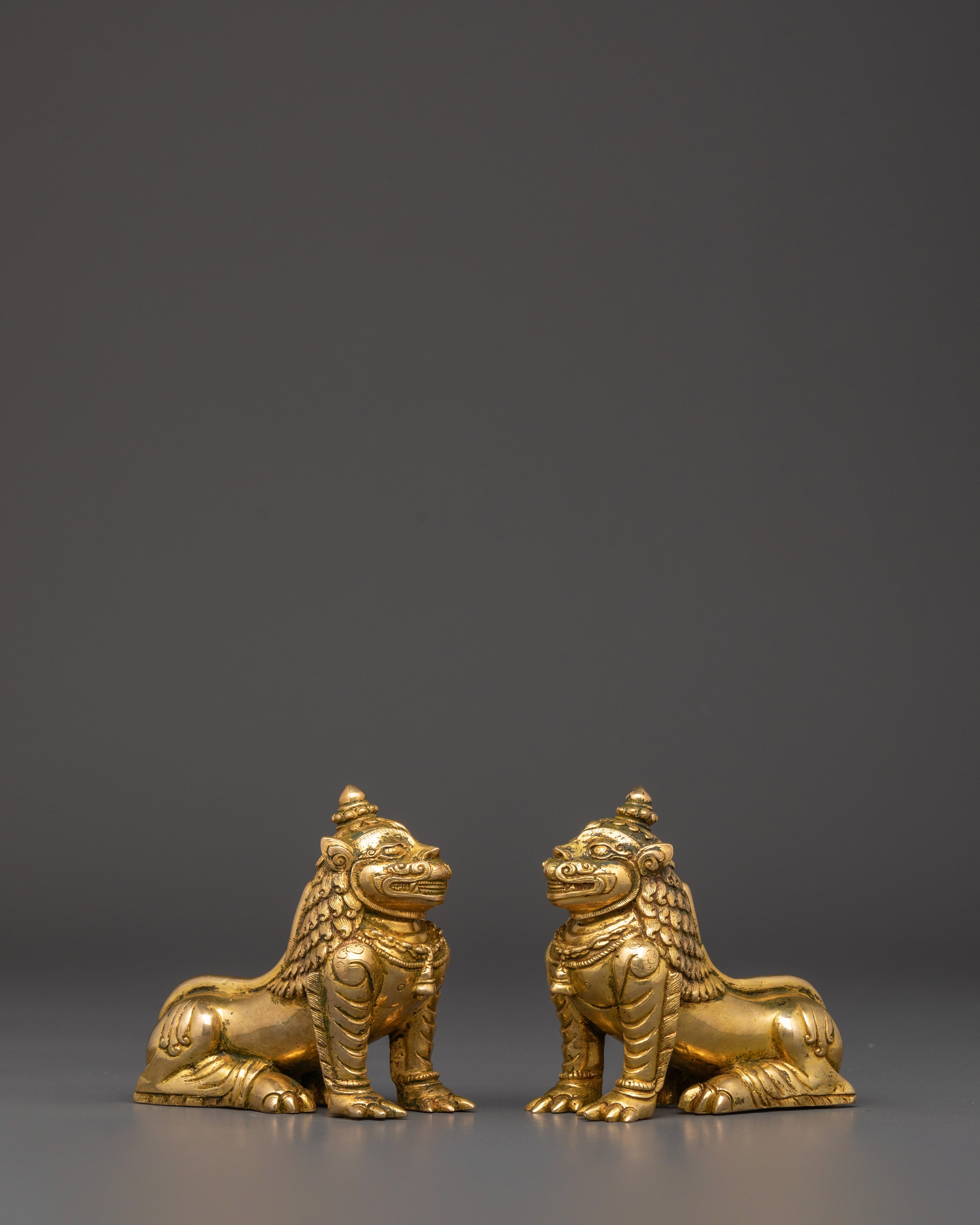 Handmade Lion Set Sculpture | Copper & Gold Plated Protective Decor
