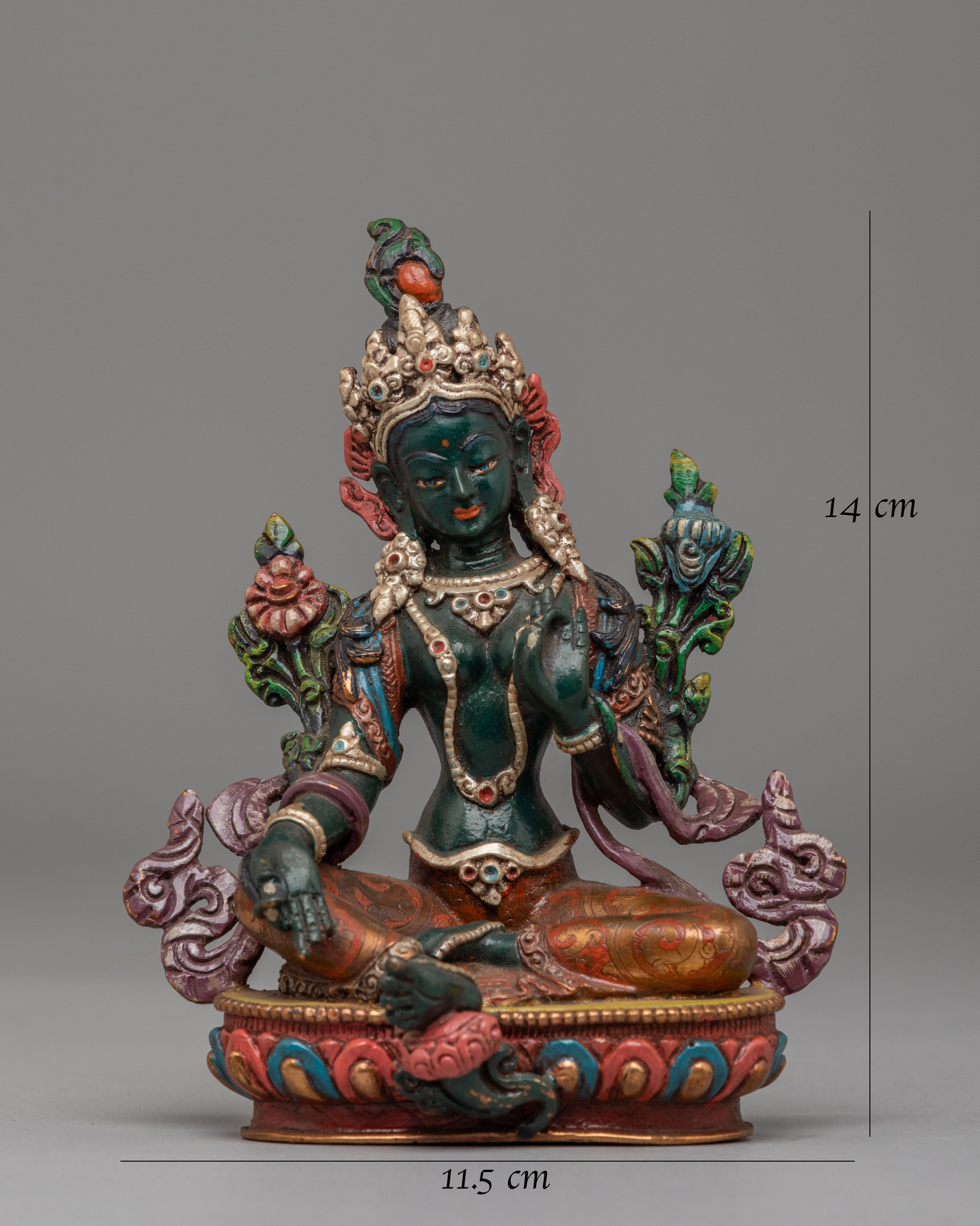 Himalayan Altar Green Tara Deity Statue | Copper Body with Silver Plating