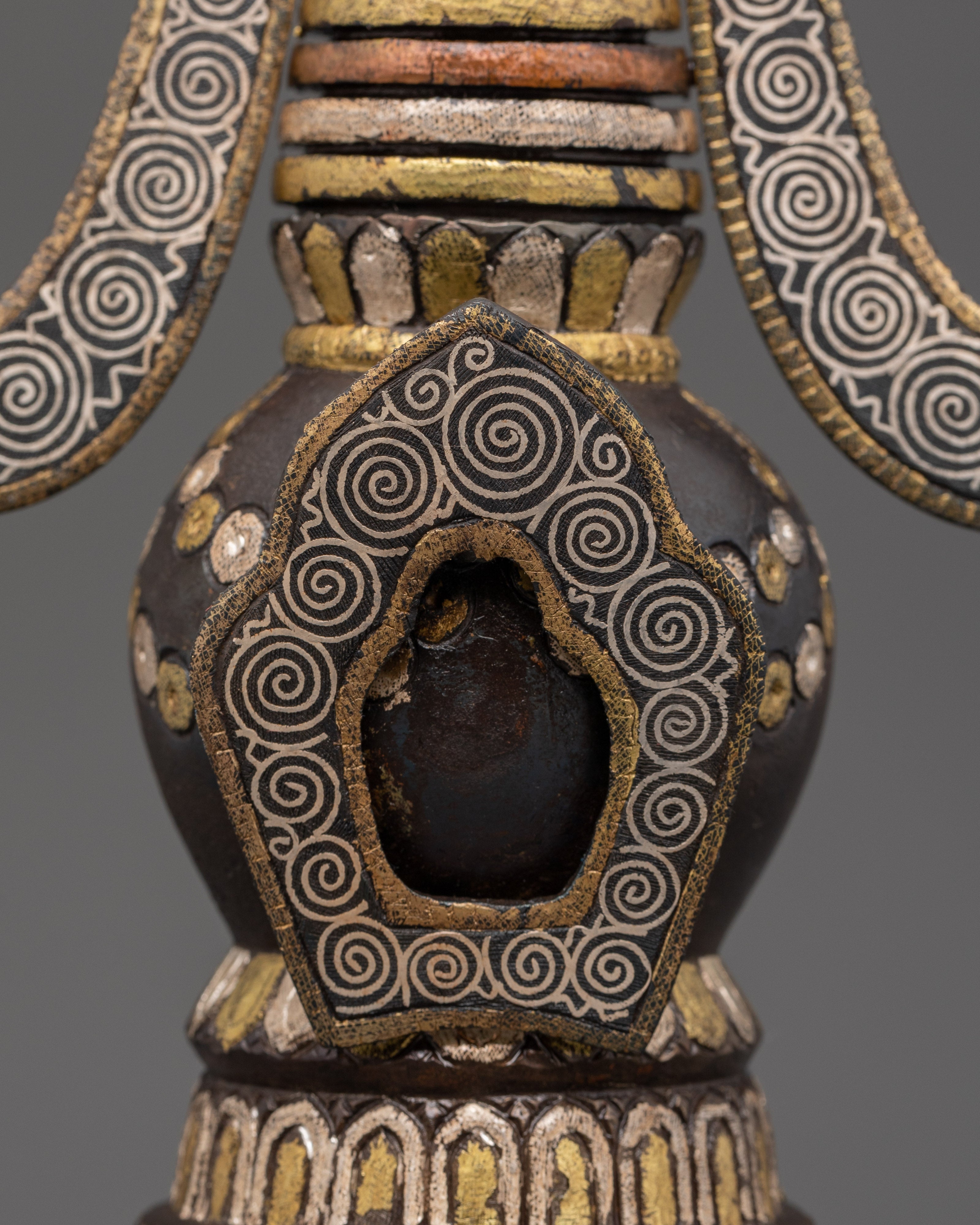 Handcrafted Iron Stupa with Silver Plating & Brass Inlay | For Altar Decor