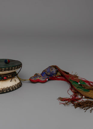 Handcrafted Tibetan Skull Damaru Drum | Ritual Instrument for Meditation