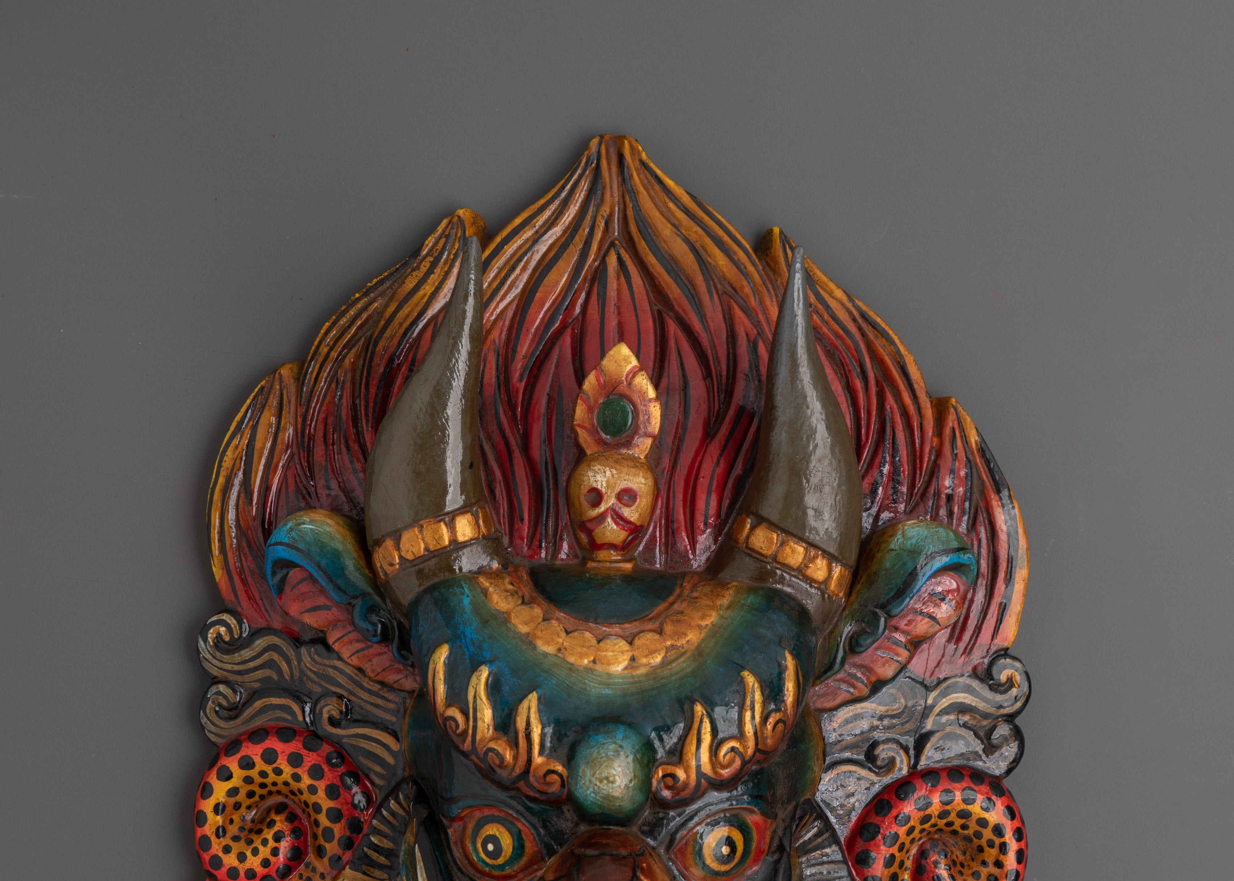 Sacred Wooden Garuda Mask Wall Hanging | Tibetan Home Decor