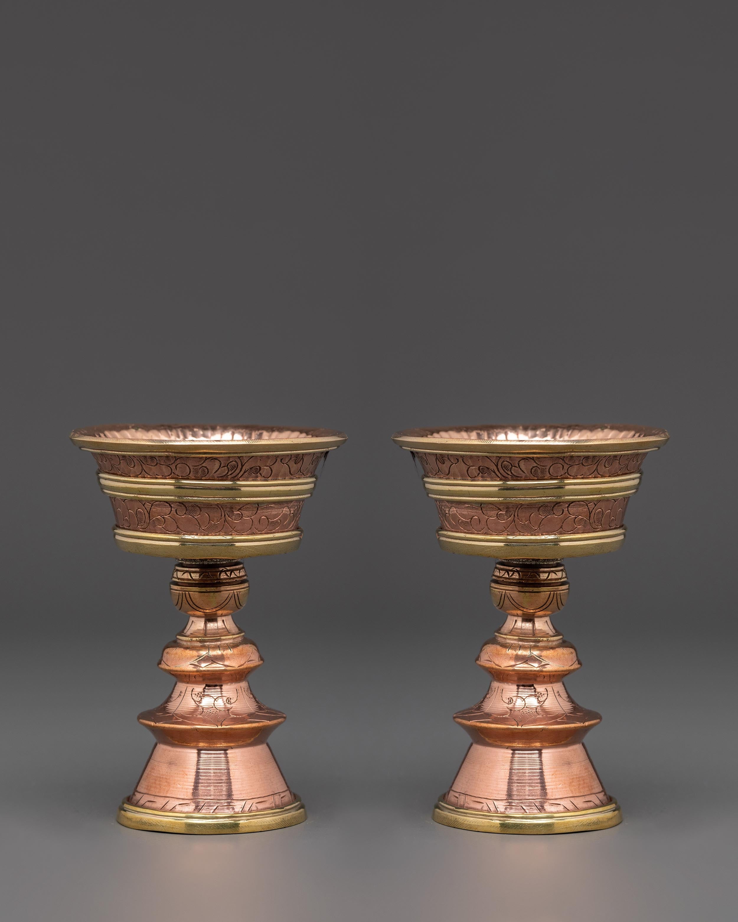 Handmade Buddhist Butter Lamp Set | Tibetan Copper Offering Lamps