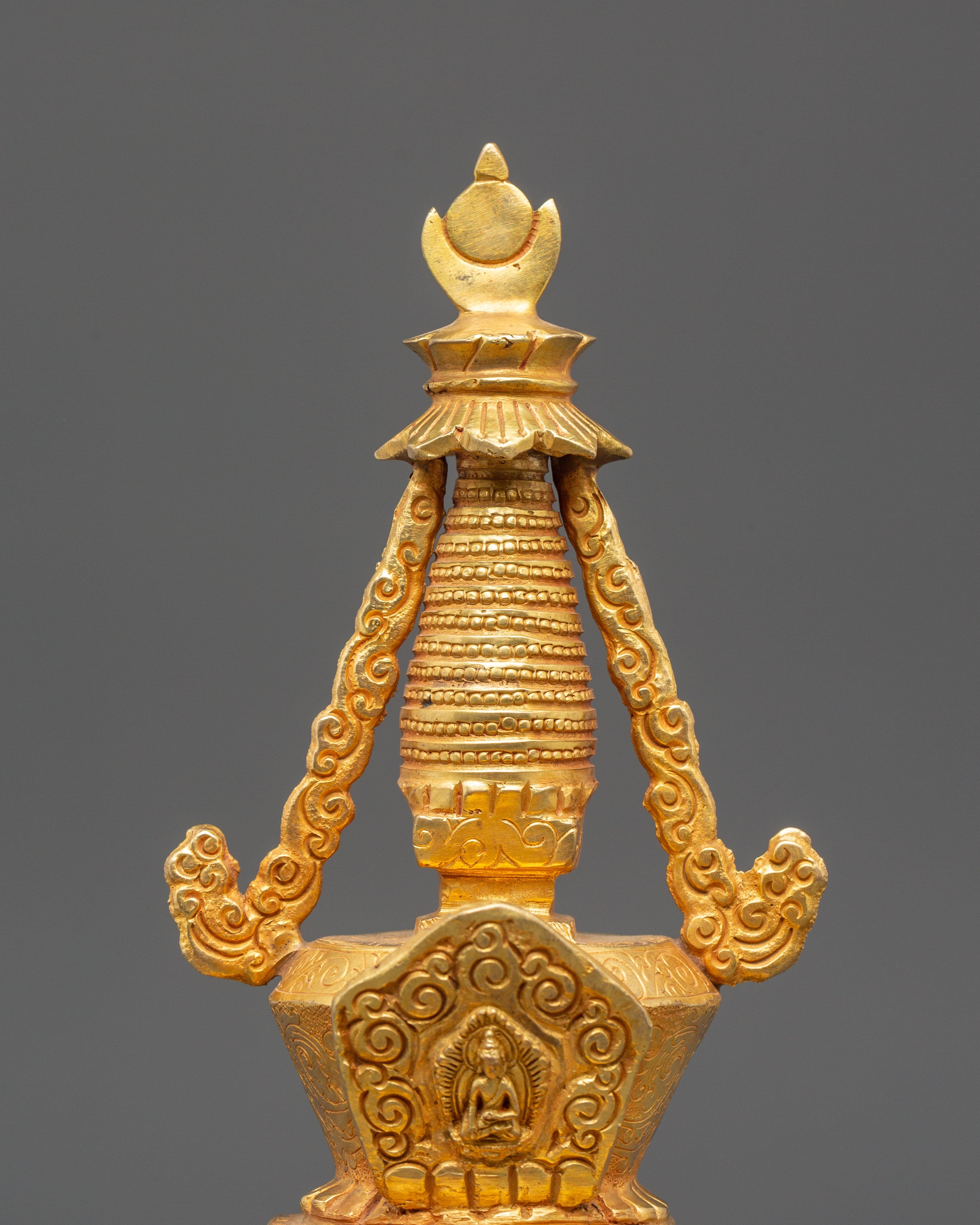 Handcrafted Spiritual Monument Stupa | Gold Plated Tibetan Altar Decor
