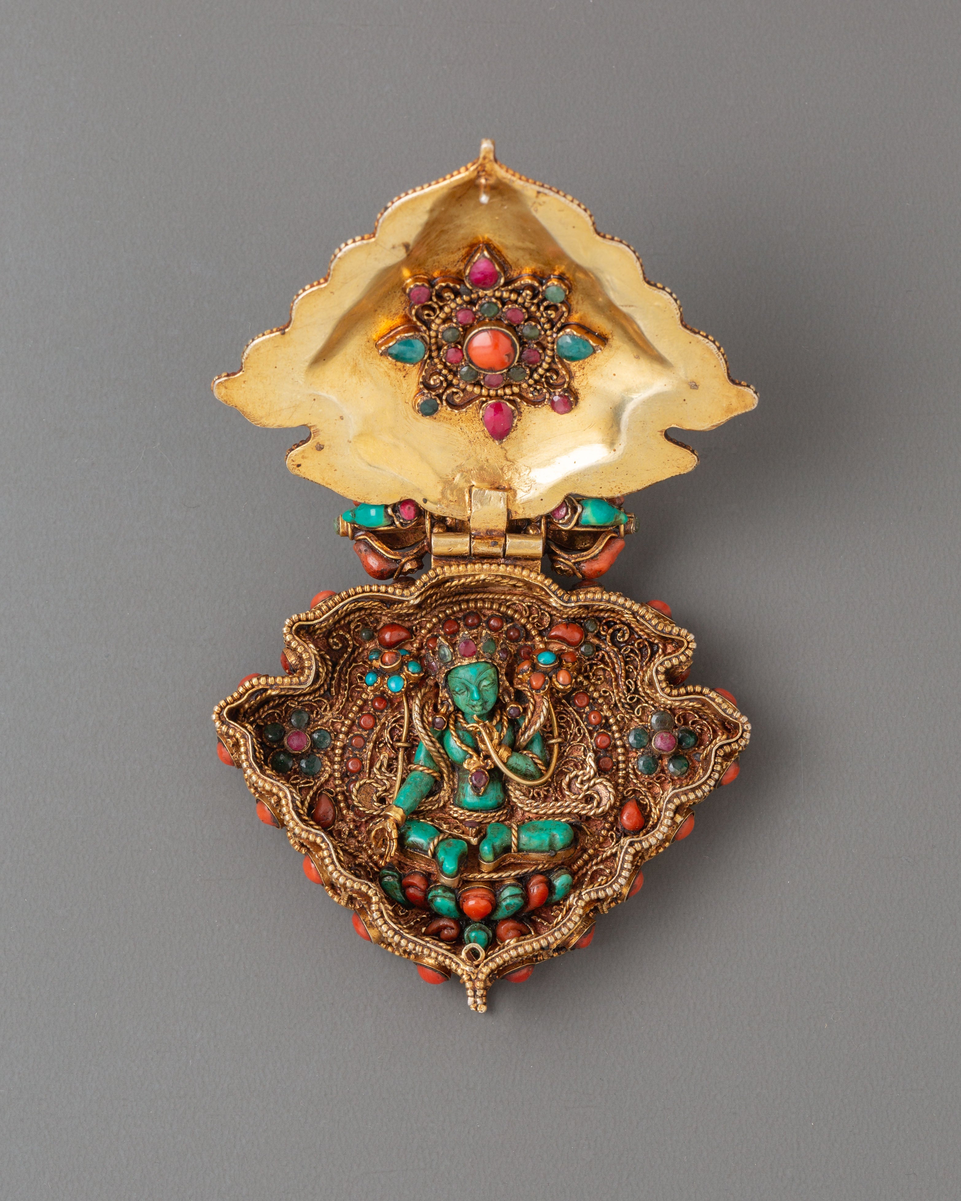 Spiritual Tibetan Ghau Box Locket | Green Tara Buddhist Amulet Pendant