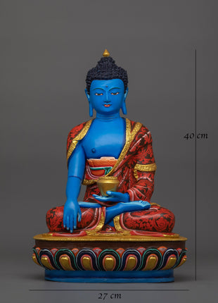 Handcrafted Blue Shakyamuni Buddha | Sacred Tibetan Buddha Sculpture