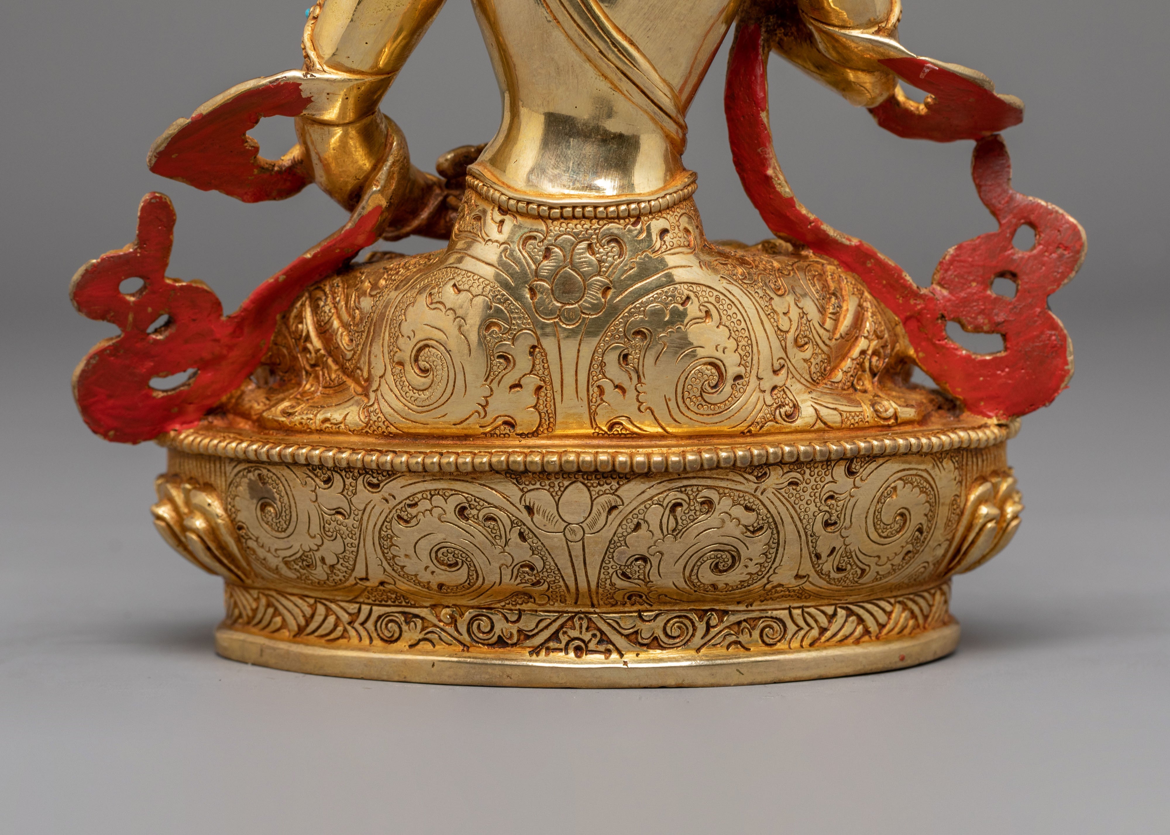 Vajrasattva Statue for Altar Decor | Gold Plated Copper Sculpture with Coral & Turquoise