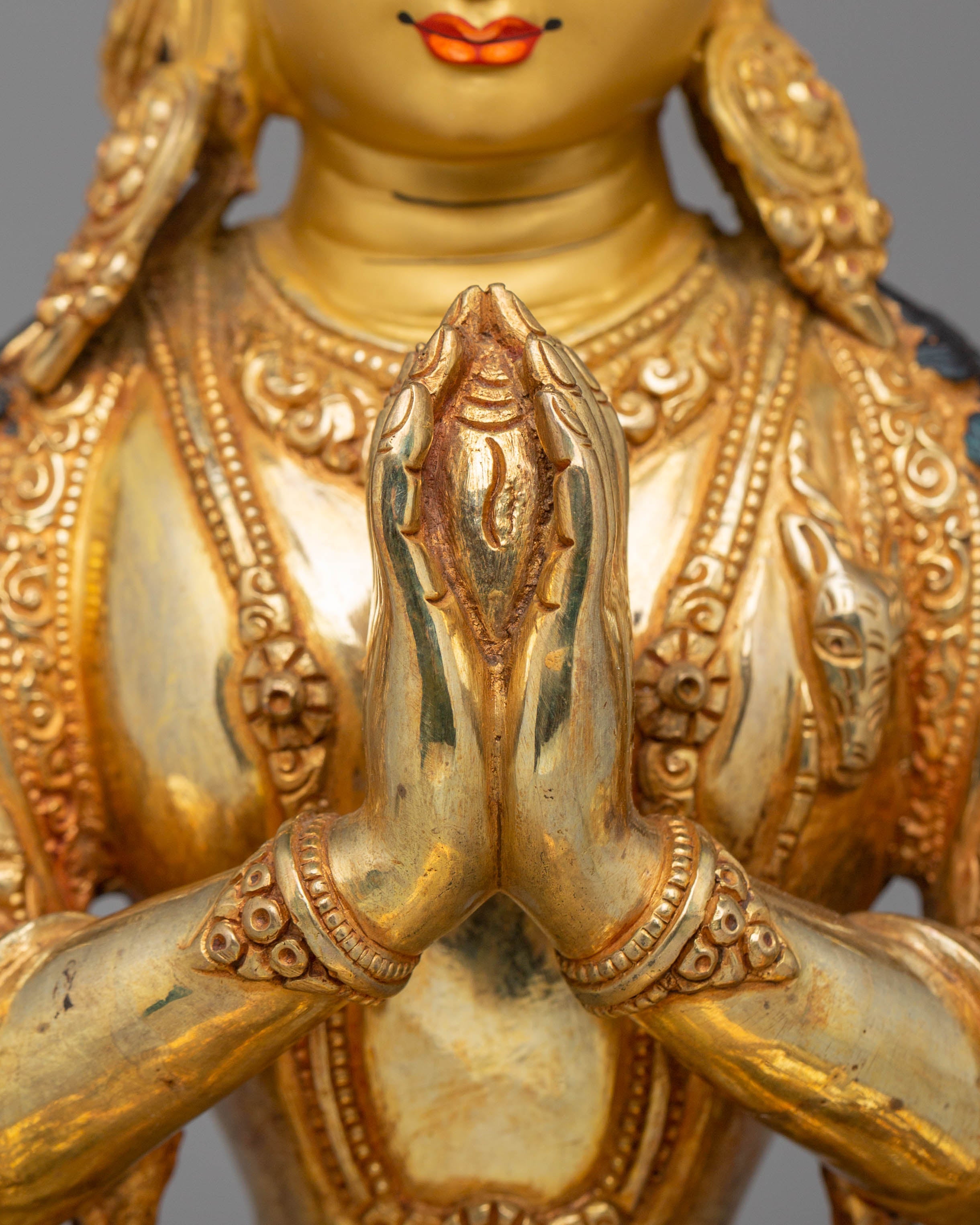 Handcrafted Copper Statue of Chenrezig with 24K Gold Gilding