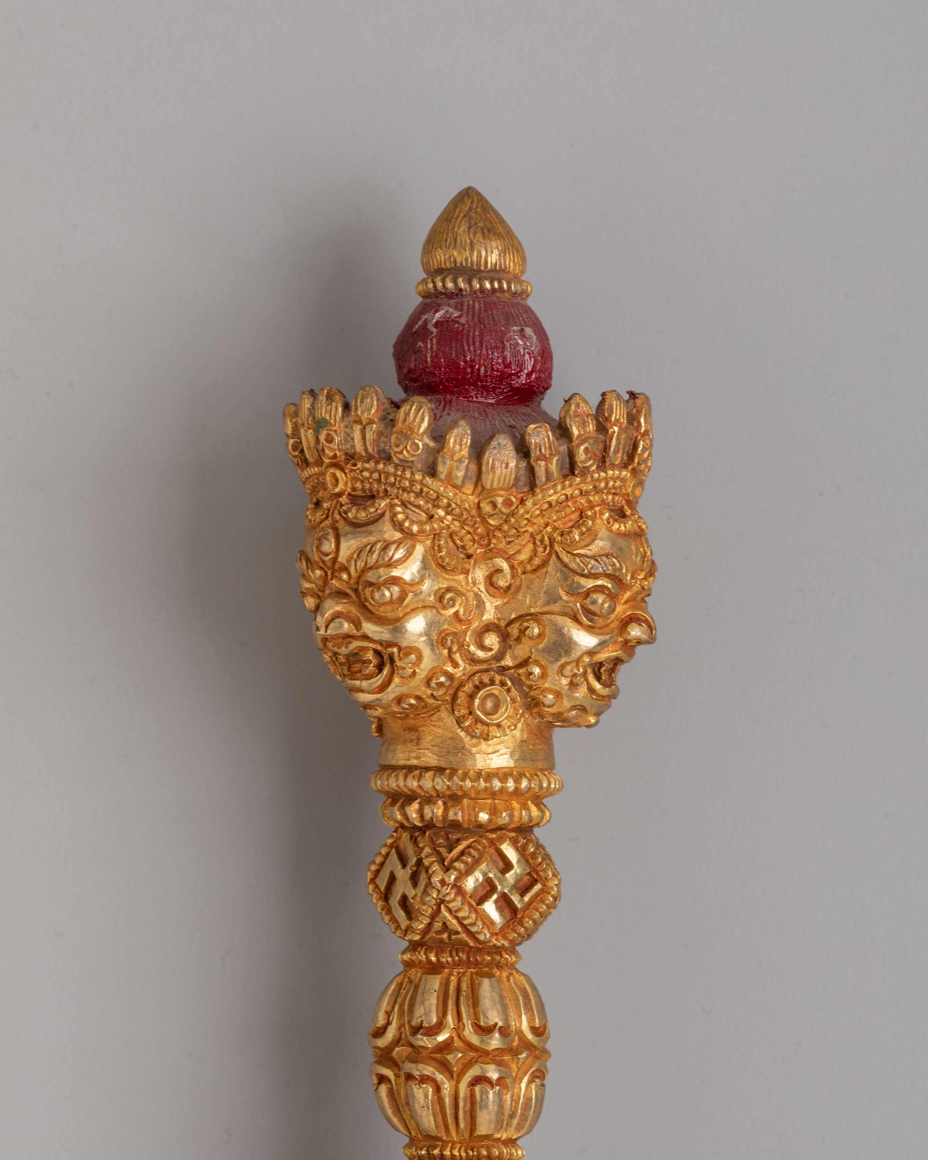 Traditional Buddhist Phurba Dagger | Gold Plated Copper Ritual Dagger