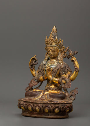 Chenrezig Oxidized Copper Statue | The Buddha of Infinite Compassion