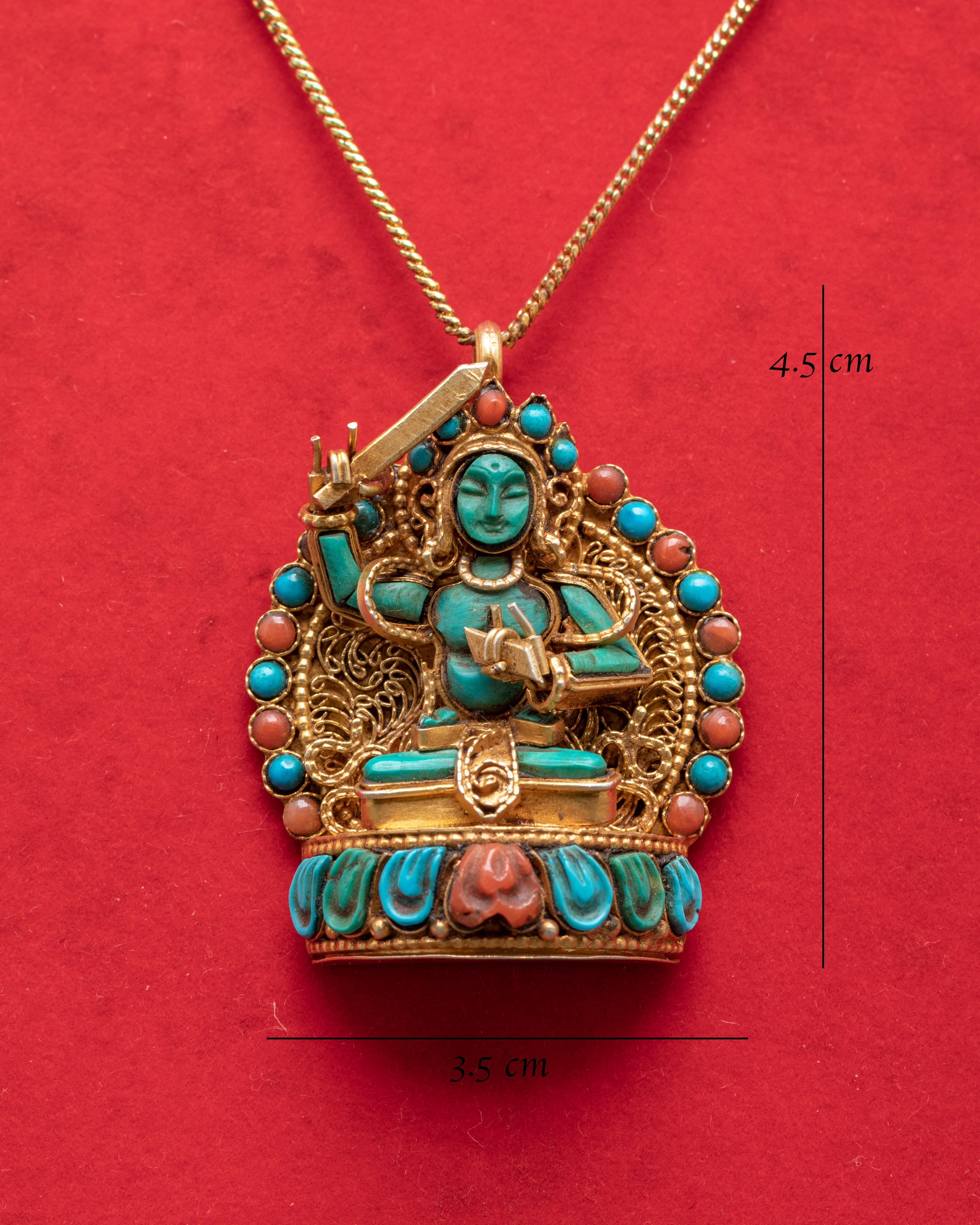 Manjushri Gold Plated Locket | Buddhist Wisdom Deity