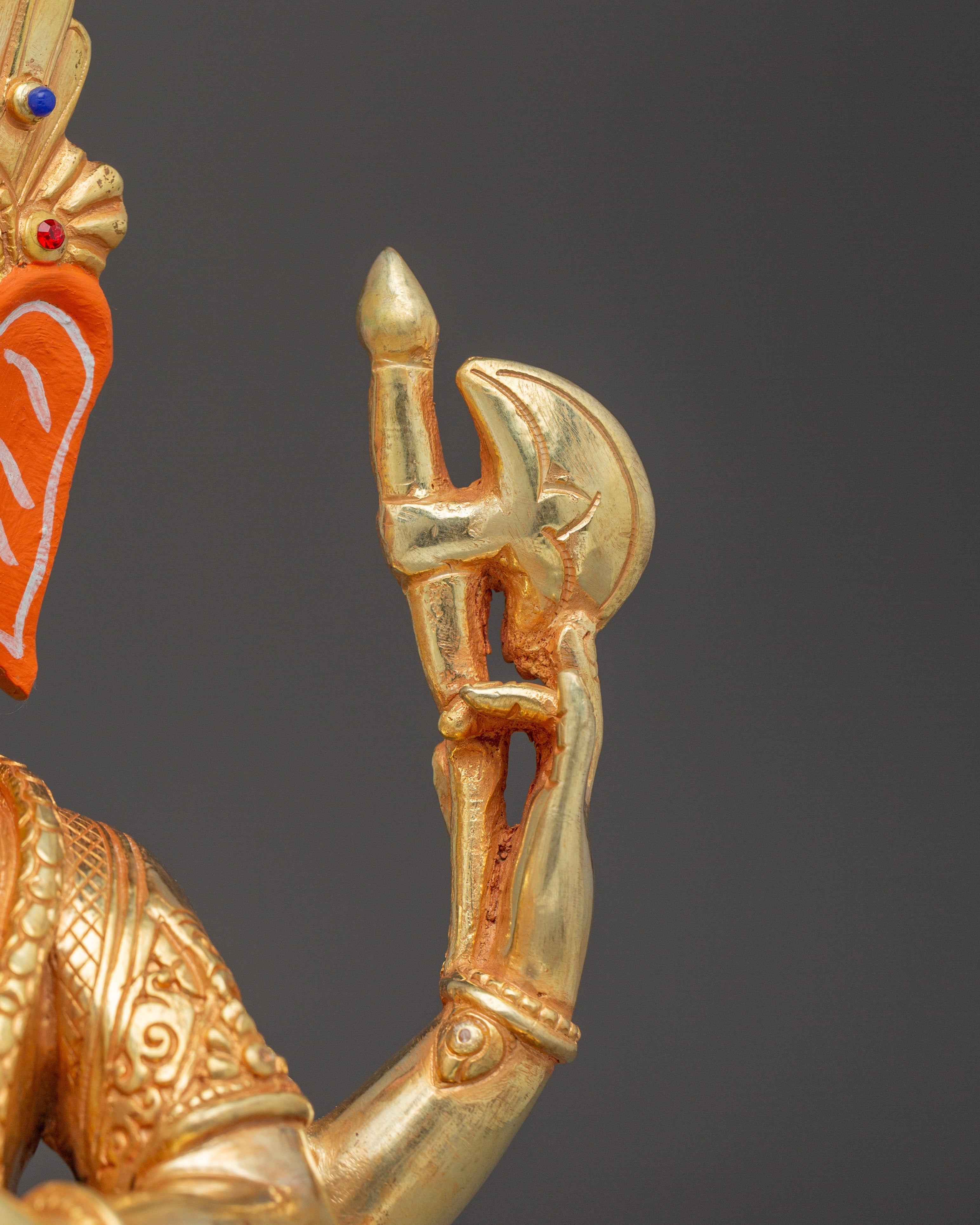 Handmade Gold-Plated Ganesha Sculpture | Copper Body with Coral & Turquoise Stones