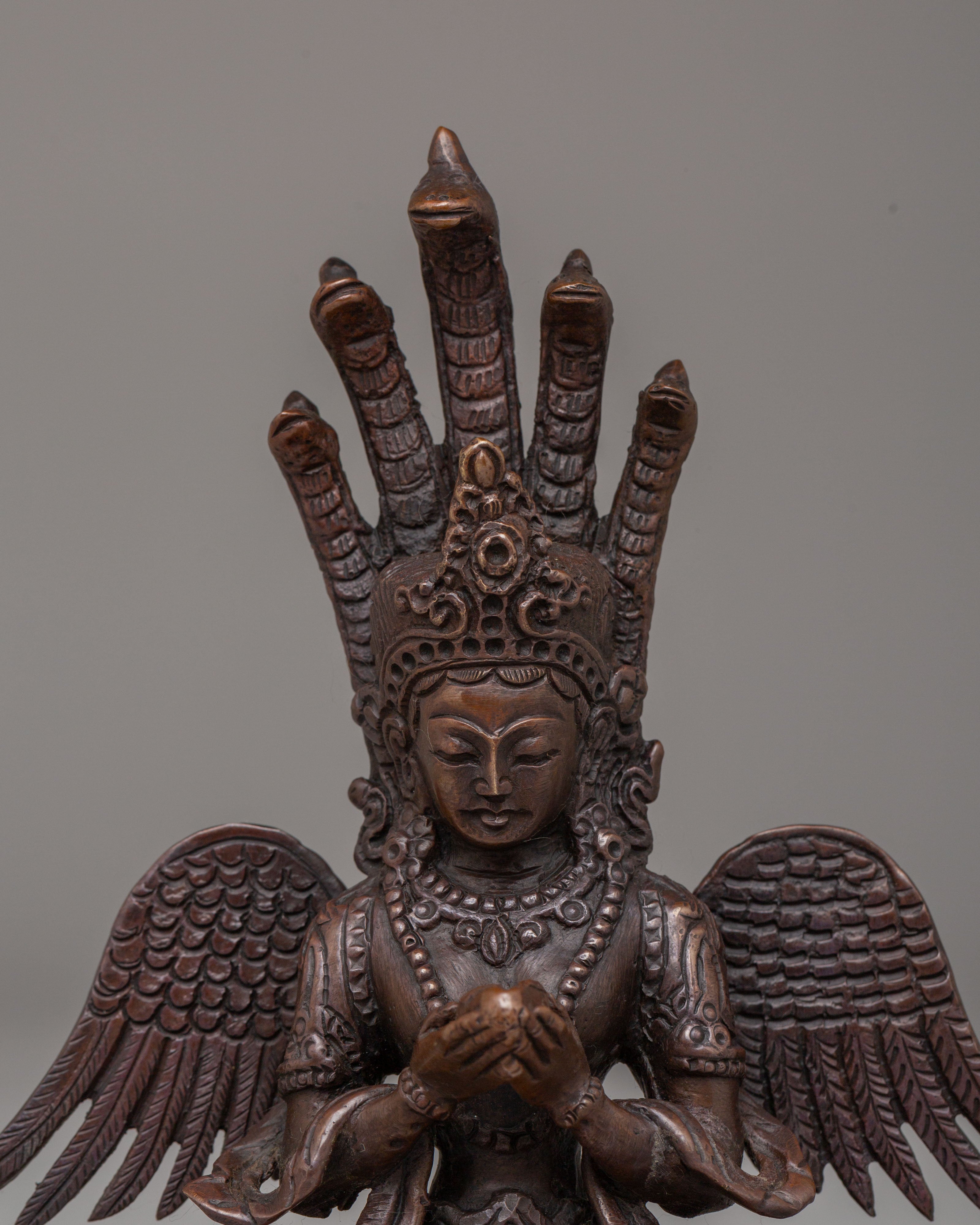 Himalayan Nagkanya Statue | Handcrafted Oxidized Copper Serpent Goddess Figurine
