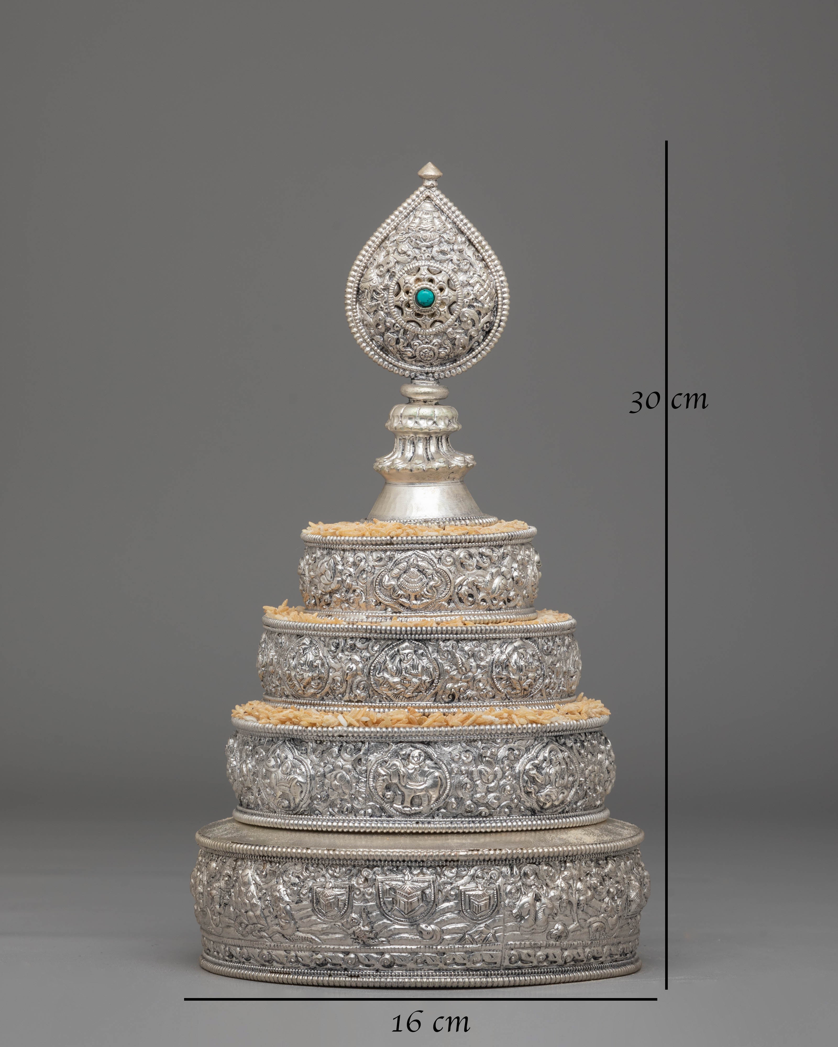 Traditional Tibetan Ritual Mandala | Silver Frame and Gemstones