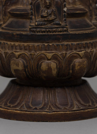 Hand-Carved Copper Stupa with Antique Finish | Buddhist Shrine Decor