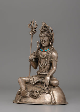 Shiva Silver Plated Copper Statue | Adi Yogi Shiva Ji Statue for Zen Decor