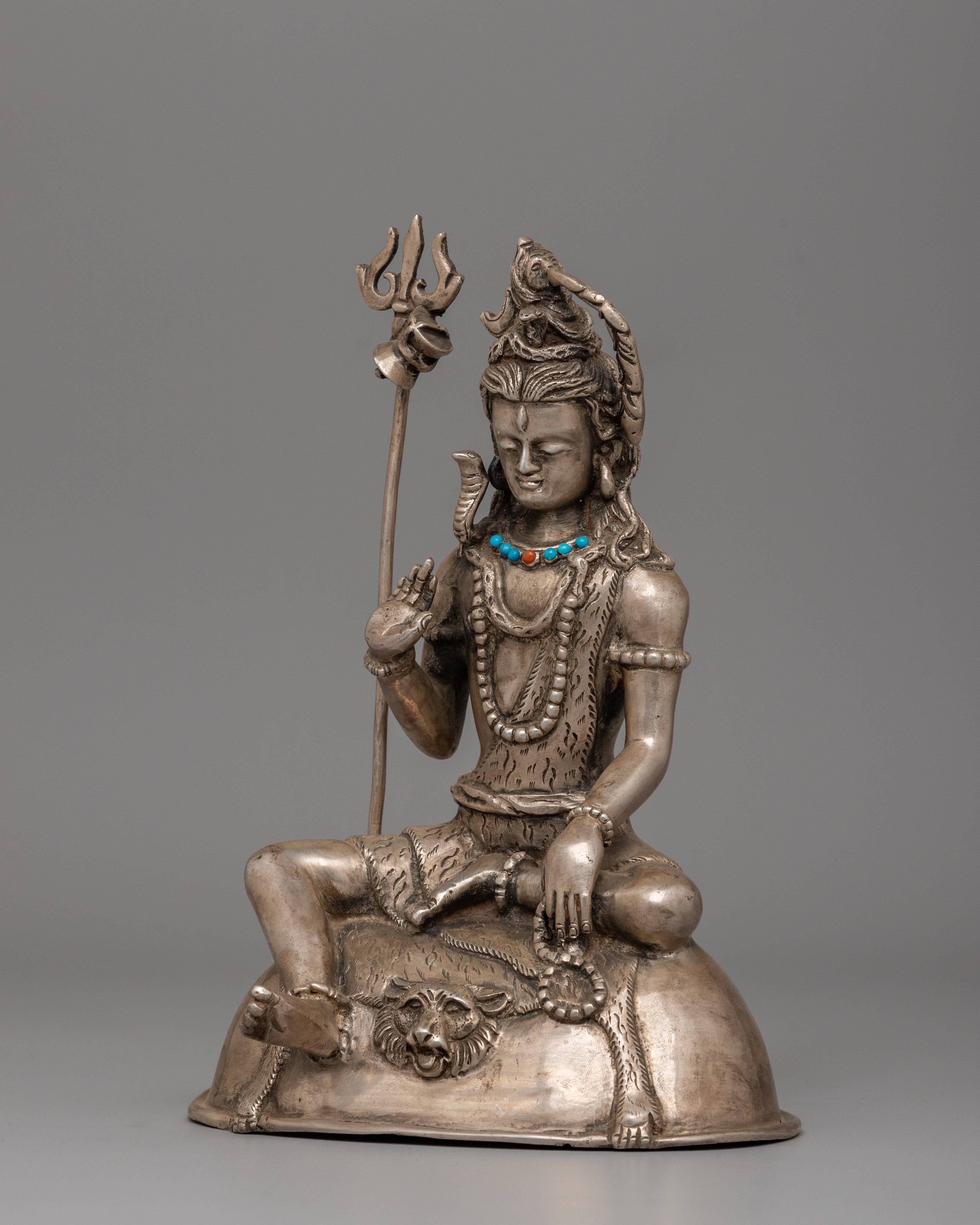 Shiva Silver Plated Copper Statue | Adi Yogi Shiva Ji Statue for Zen Decor