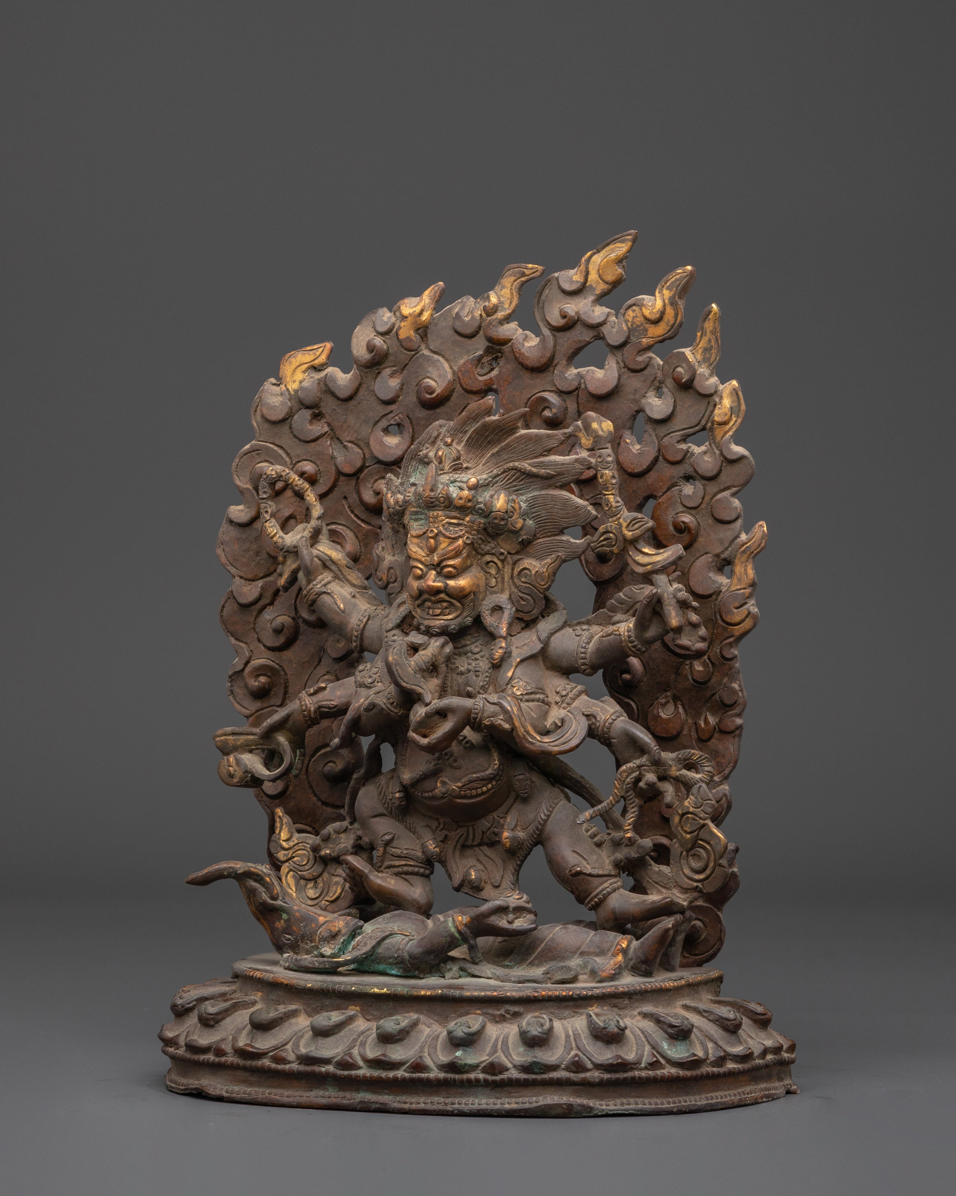 Handmade Six-Armed Mahakala Statue | Copper Body Statue