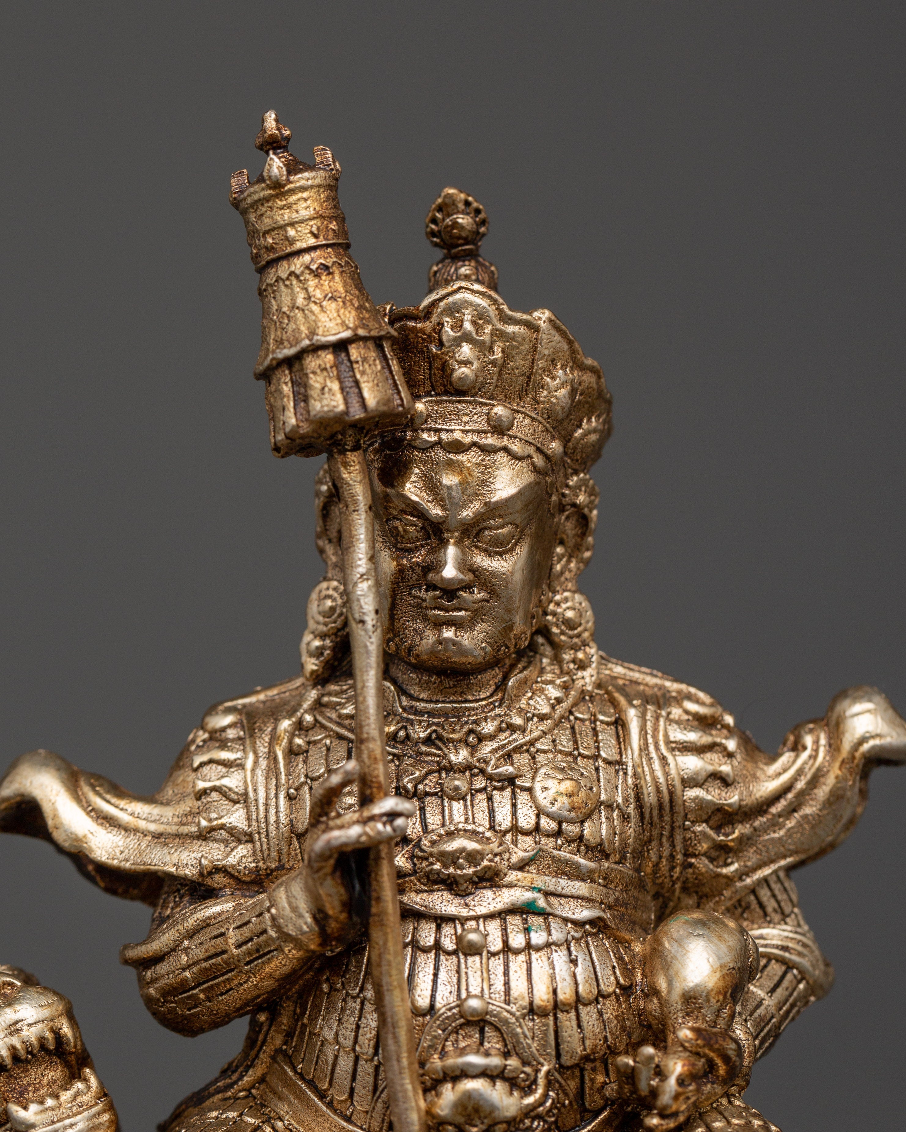 Oxidized Copper Silver-Plated Namtoshe Statue | Tibetan Guardian of Wealth & Protection