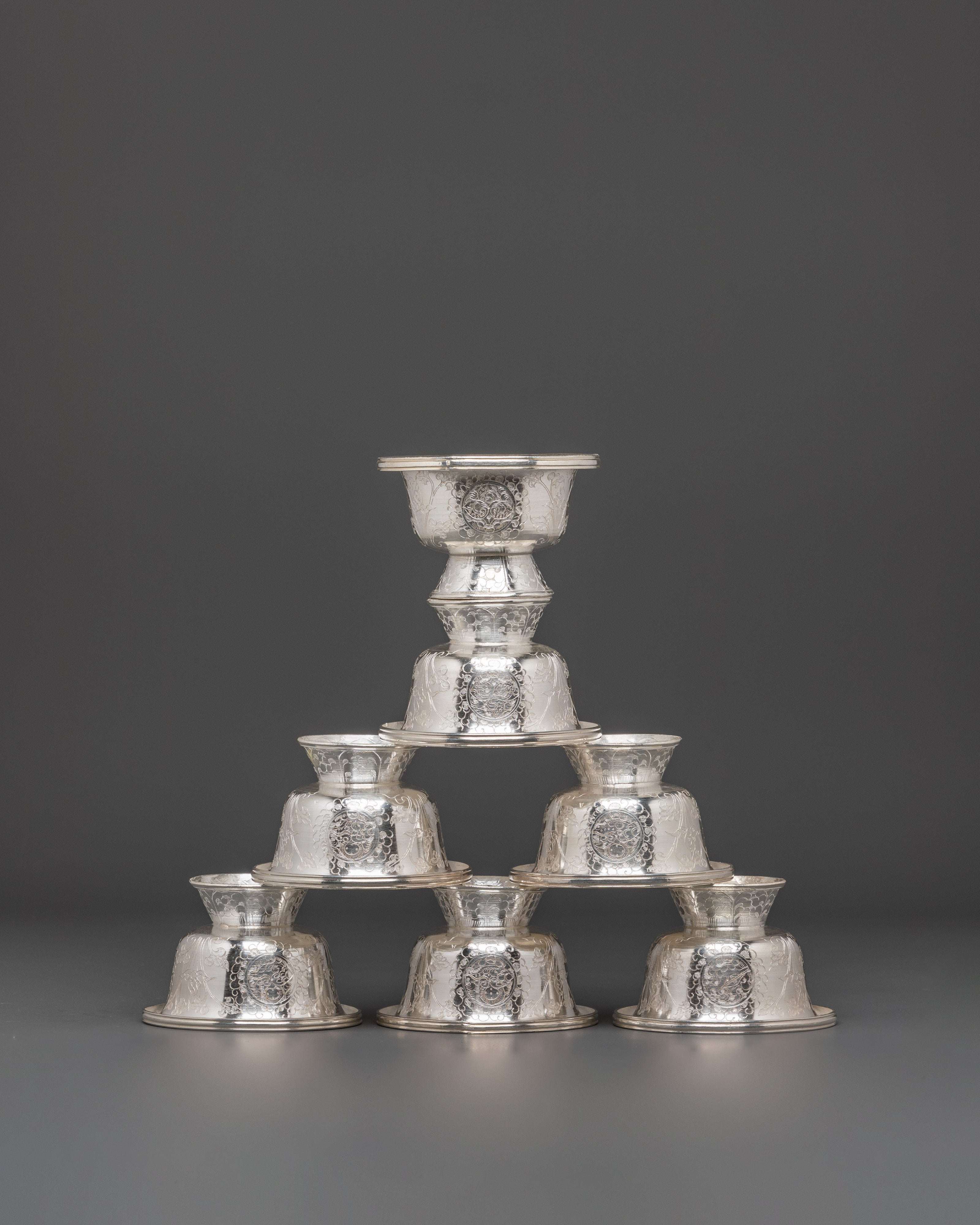 Ceremonial Silver Offering Bowls Set | Sacred Offering Bowls For Meditation