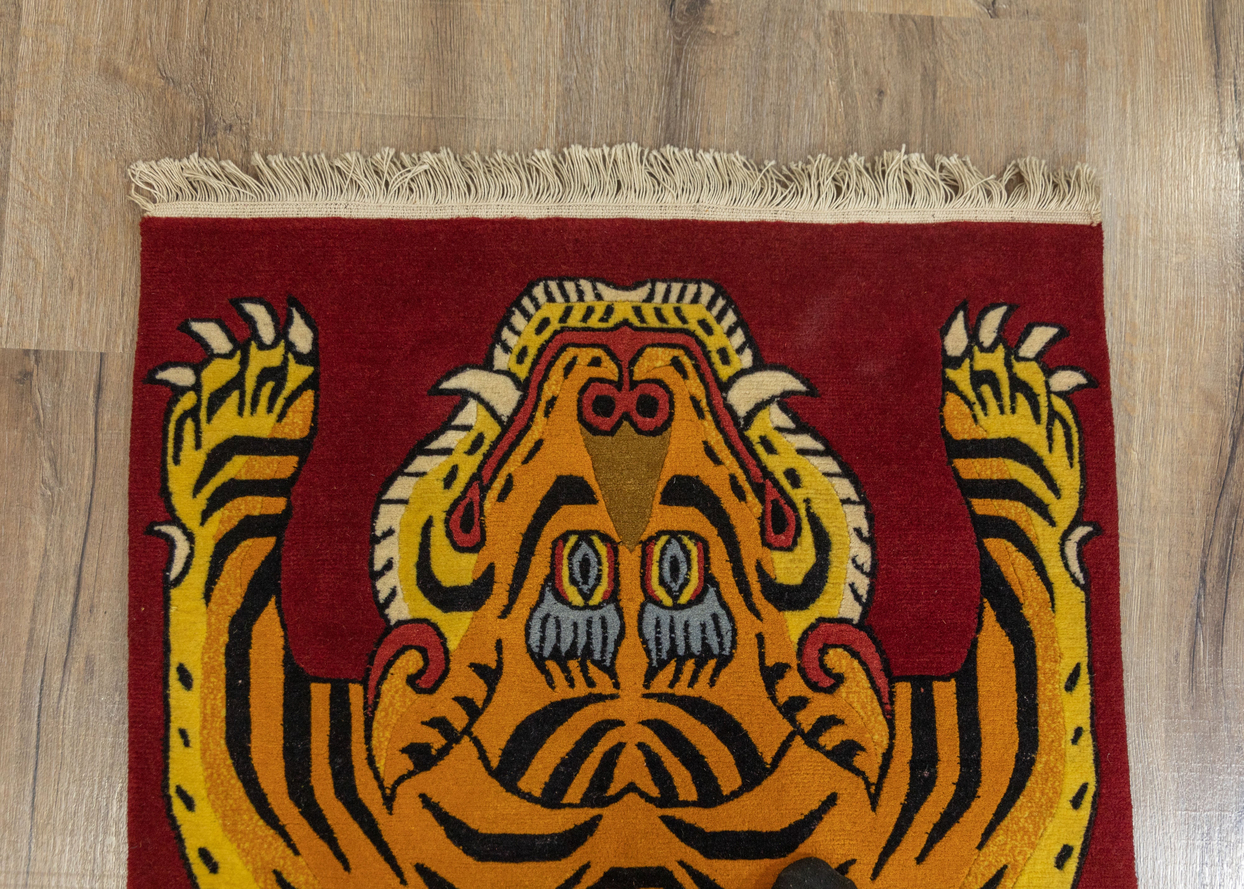 Handwoven Tiger Rug | Tibetan Wool Carpet for Artistic Home Decor