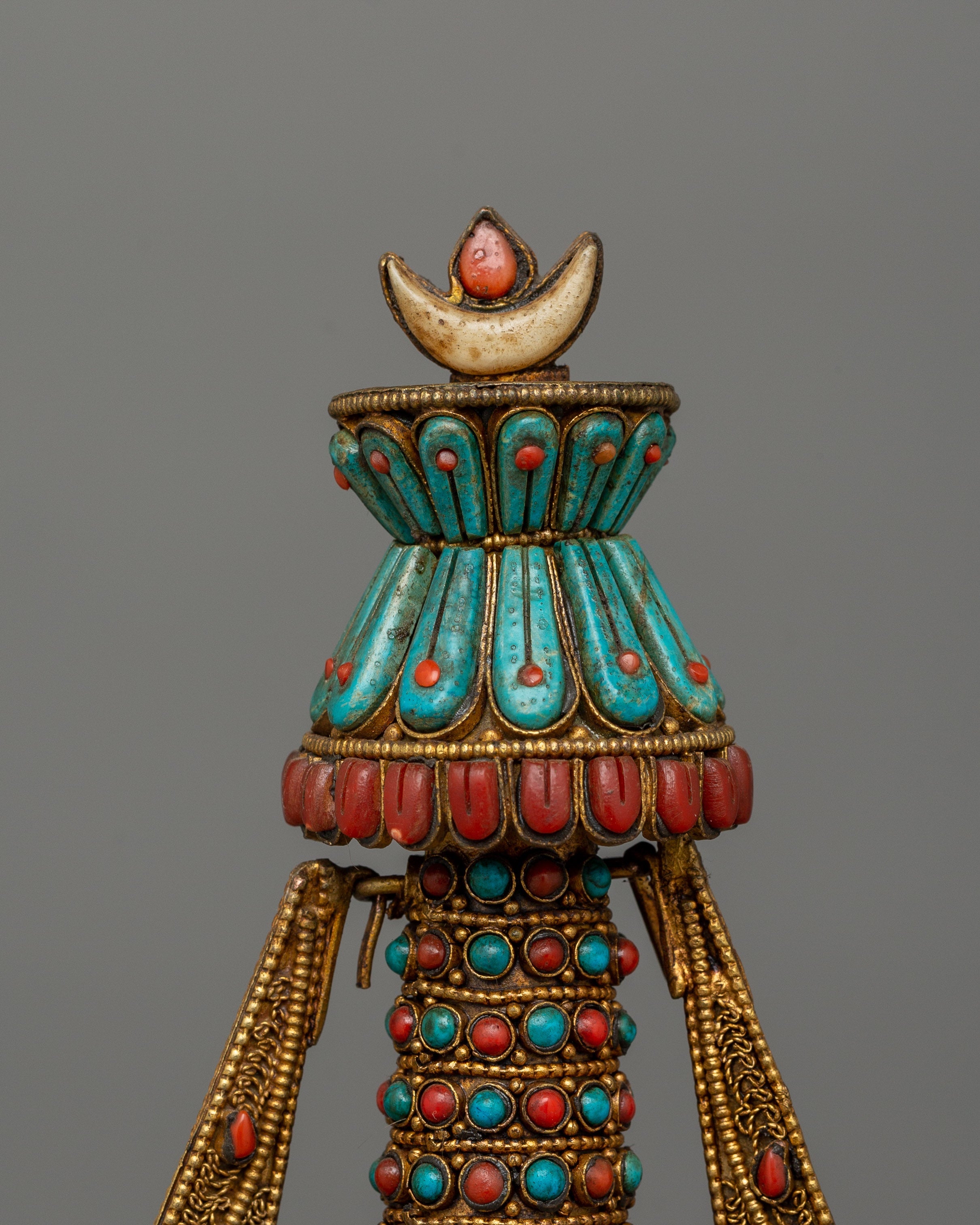 Decorative Stupa with Buddha Figure | Copper Stupa with Gold Plating
