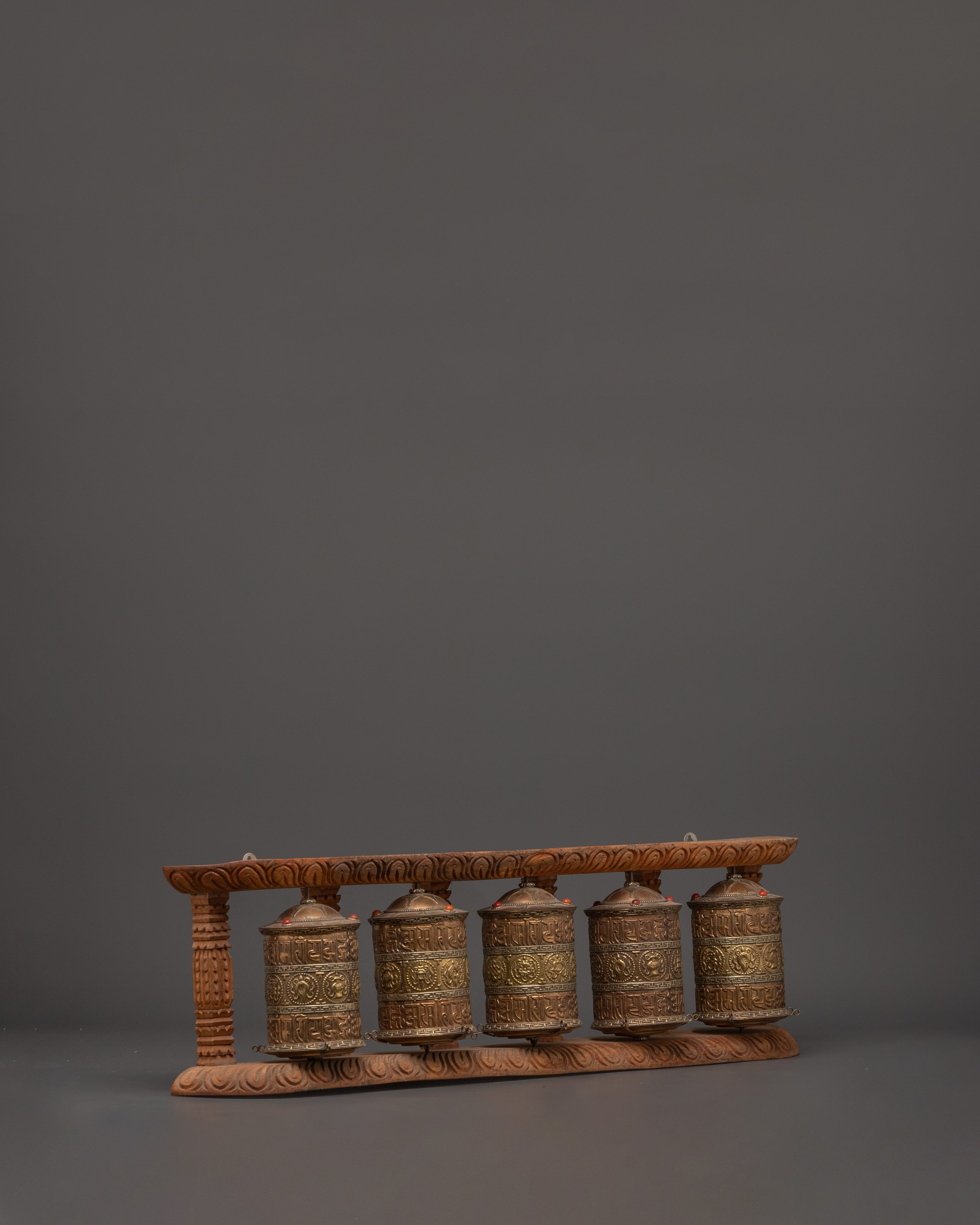 Set of 5 Handcrafted Brass Tibetan Prayer Wheels | Sacred Mantra Spinners