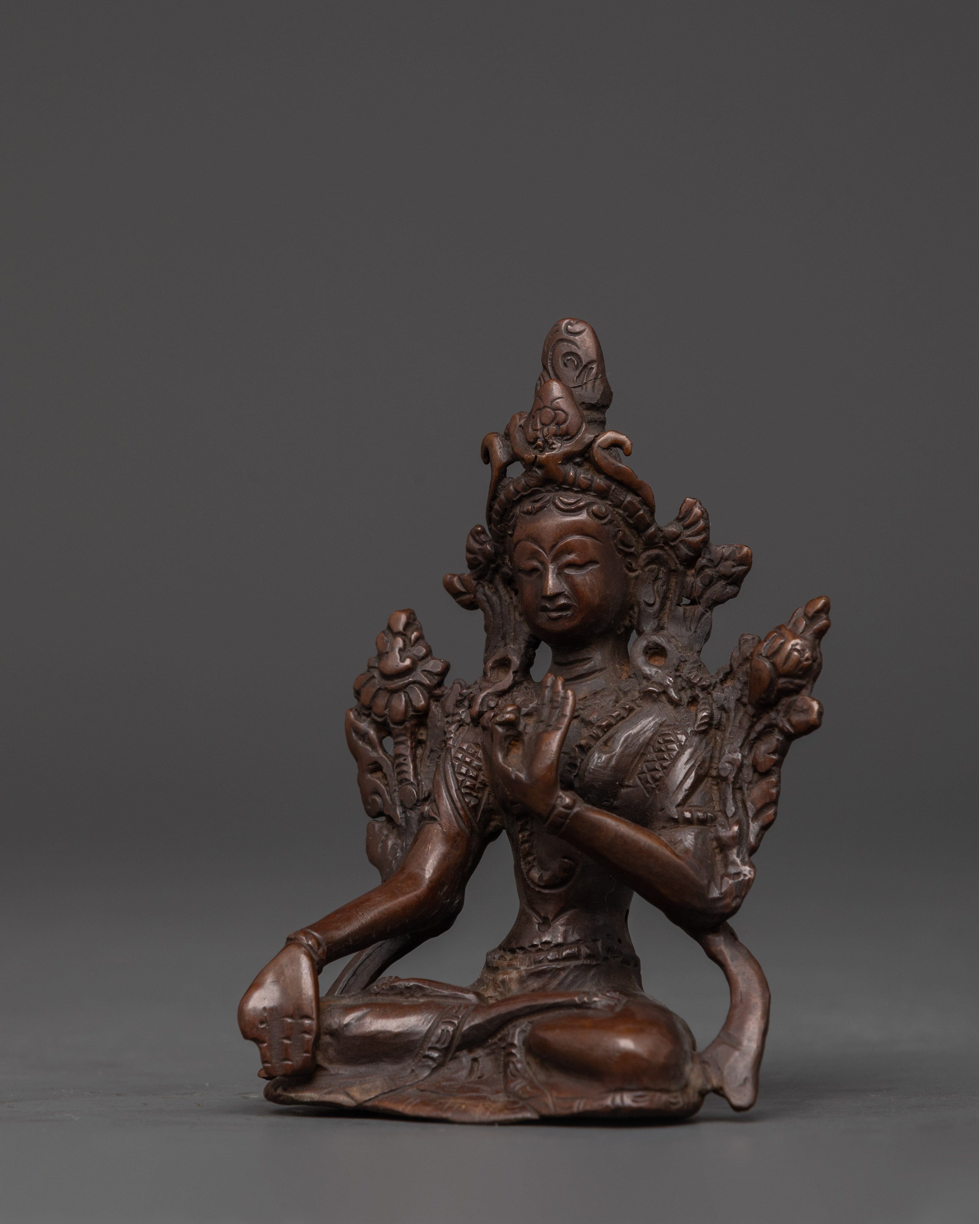 White Tara Longevity Deity Statue | Oxidized Copper Tibetan Deity Figurine