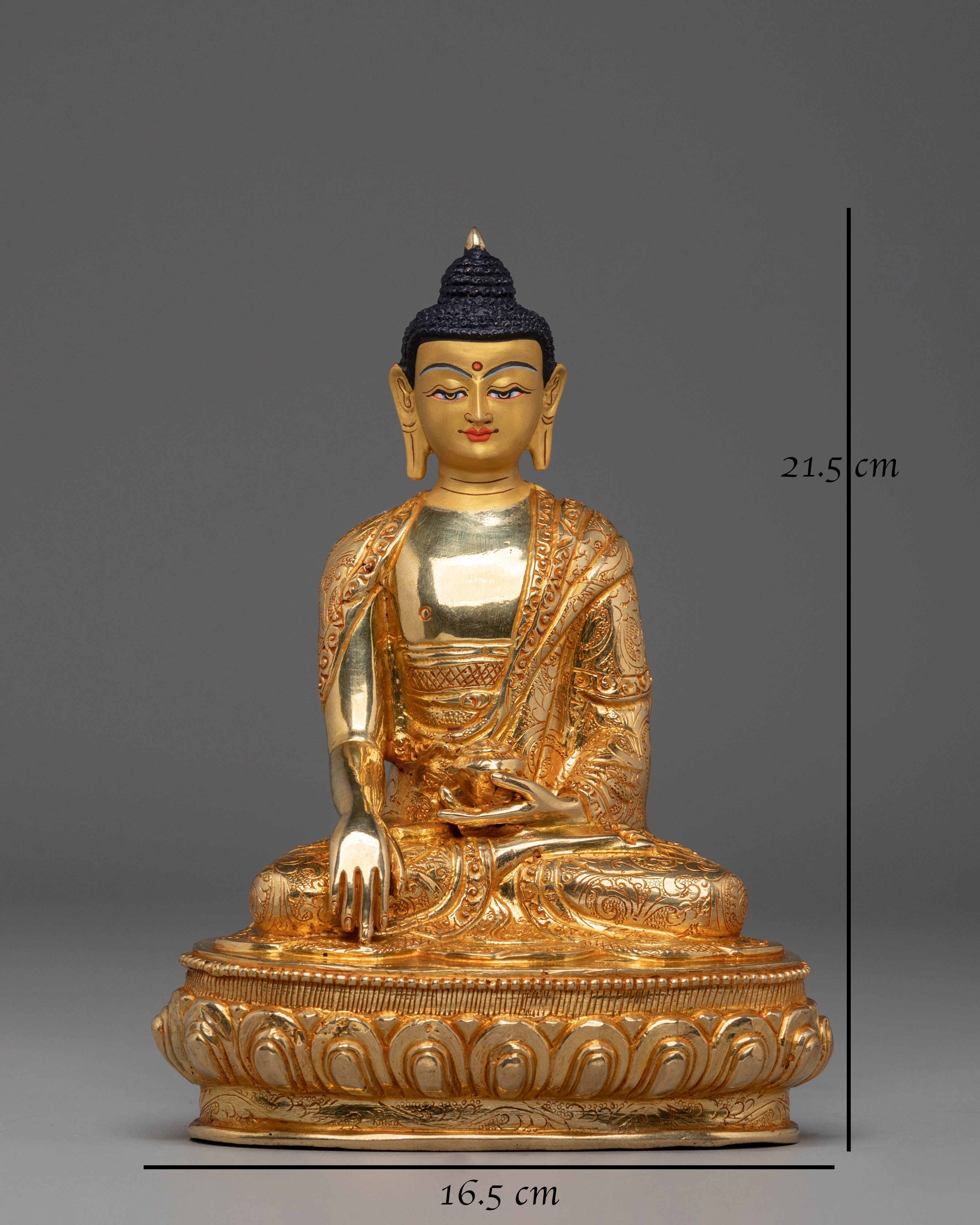 Shakyamuni Buddha Handmade Sacred Statue | Gold Plated Copper Figurine