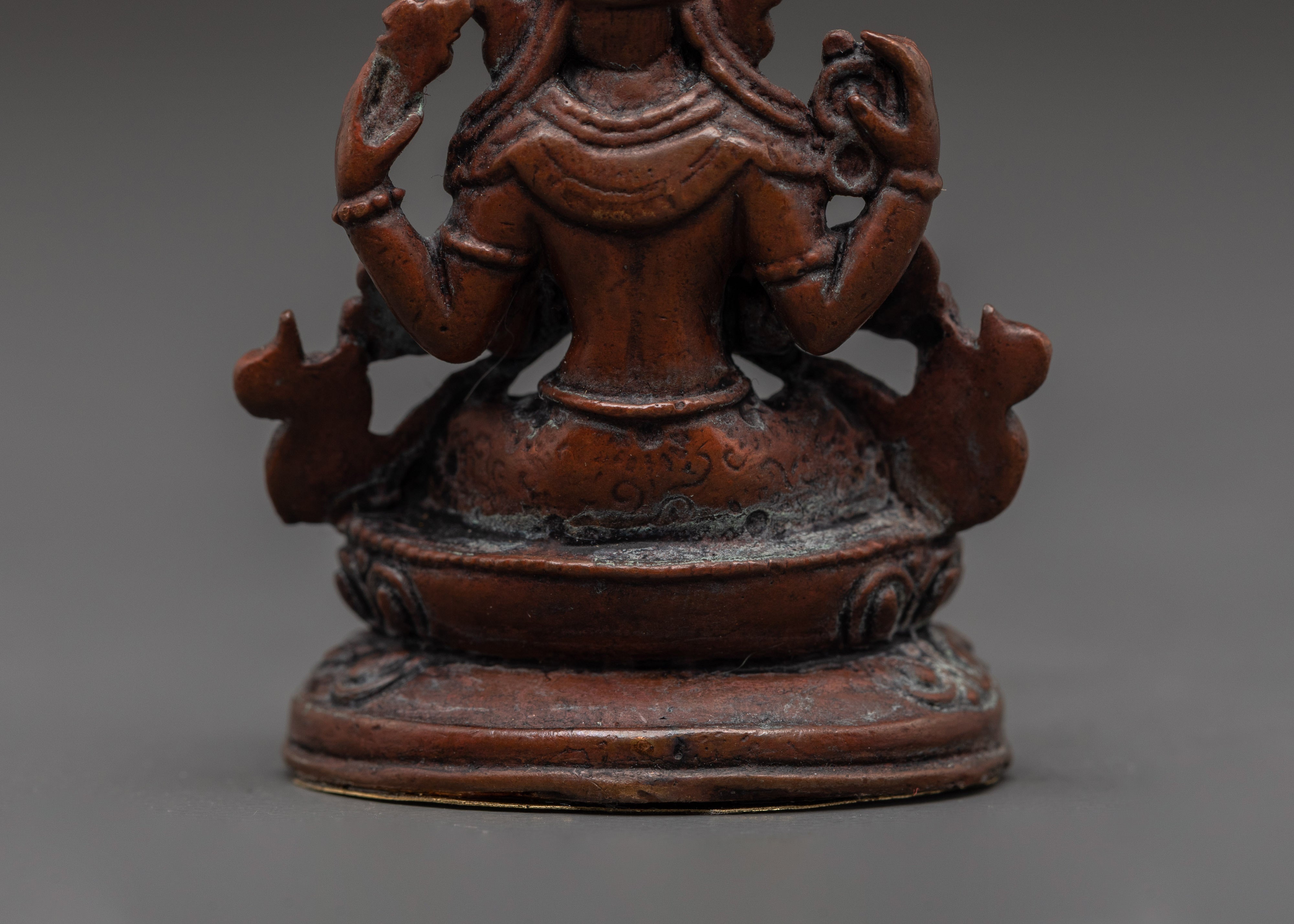 Compassionate Buddha Chenrezig Statue | Oxidized Copper Bodhisattva Sculpture